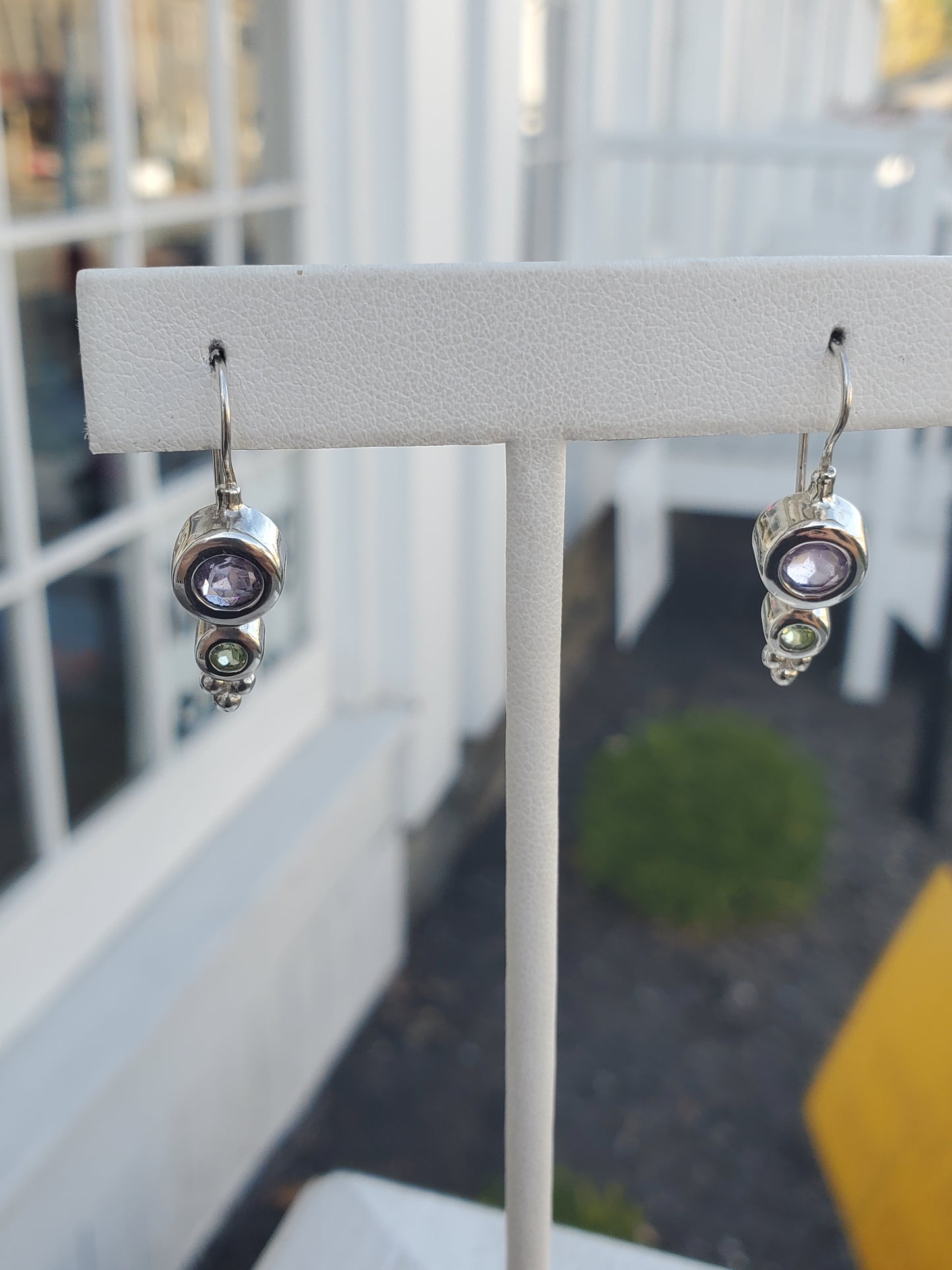 925 Sterling Silver "Bubbling Bravado" Amethyst & Peridot Bezel set Earrings