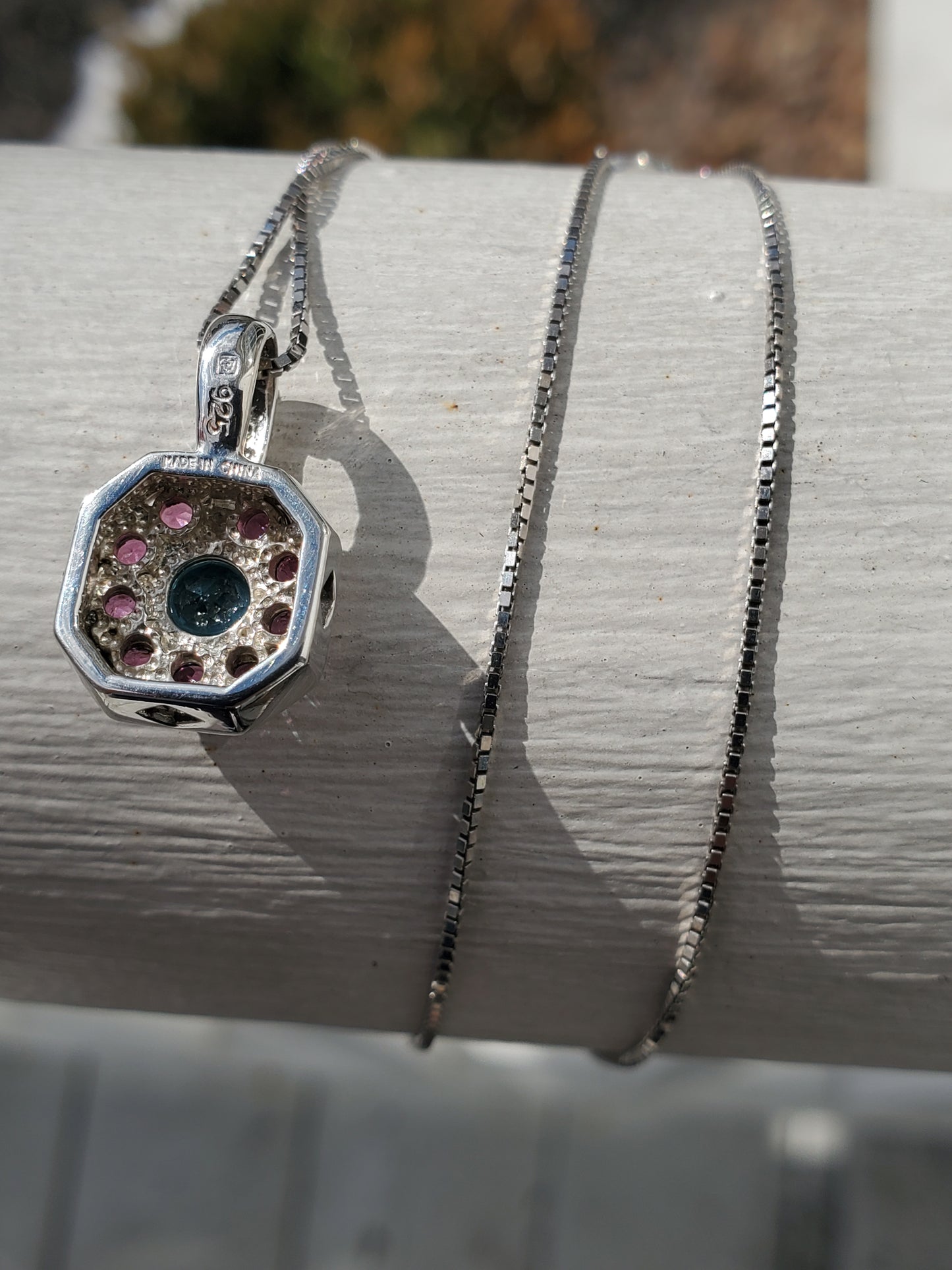 925 Sterling Silver Blue Topaz & Amethyst Octagon Cluster Necklace