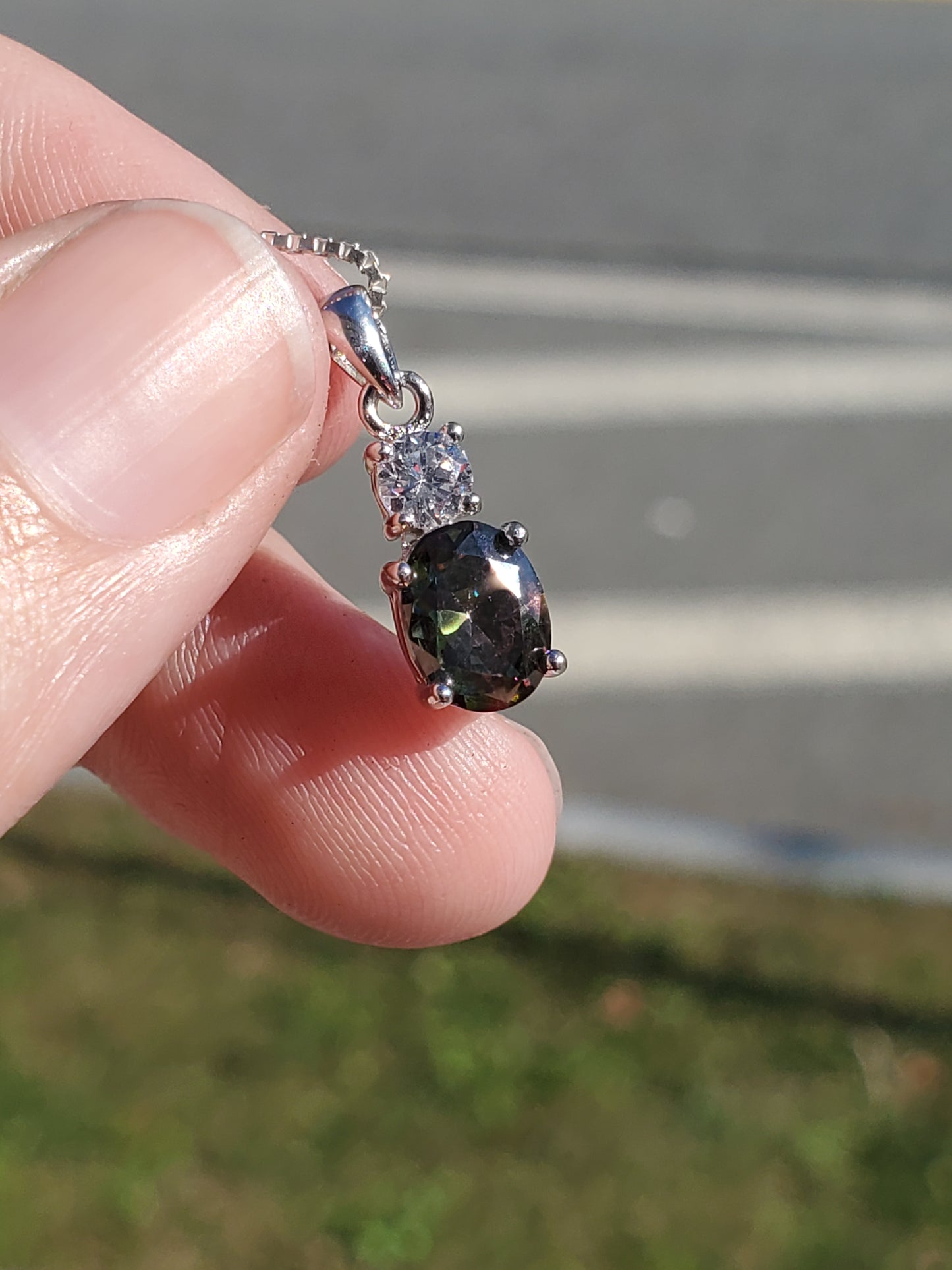 925 Sterling Silver 1.00ct Dark Oval Mystic Topaz & Zirconia Necklace