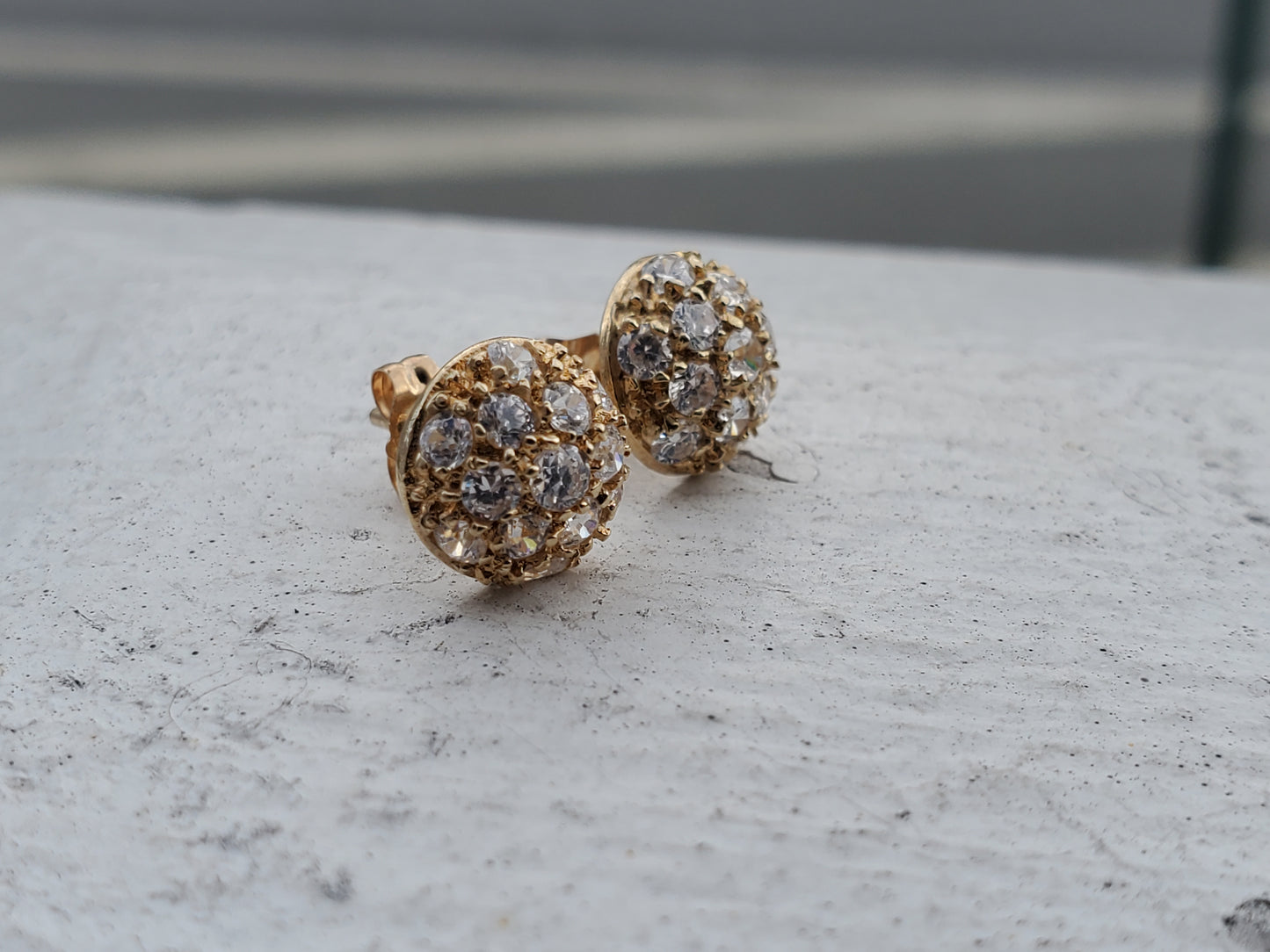10k Solid Gold Petite Pave CZ Ball Stud Earrings