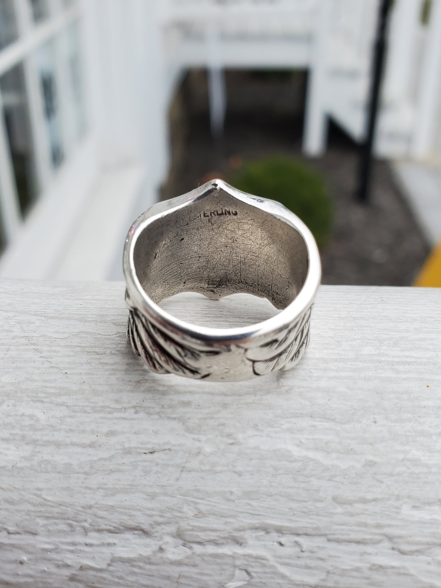 925 Sterling Silver Motorcycle Harley Davidson Shield Eagle Feather Ring