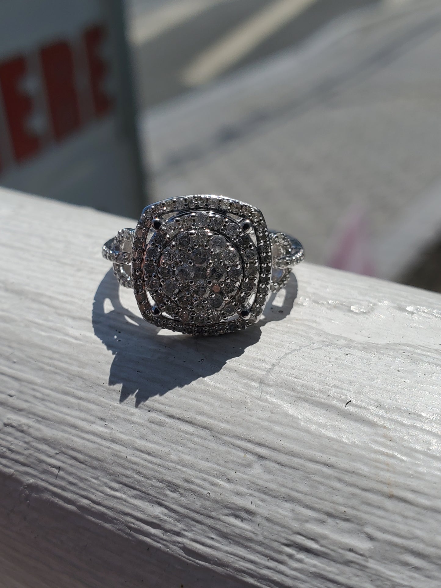10k Solid White Gold 1 ct Natural Diamond Halo Cluster Ring