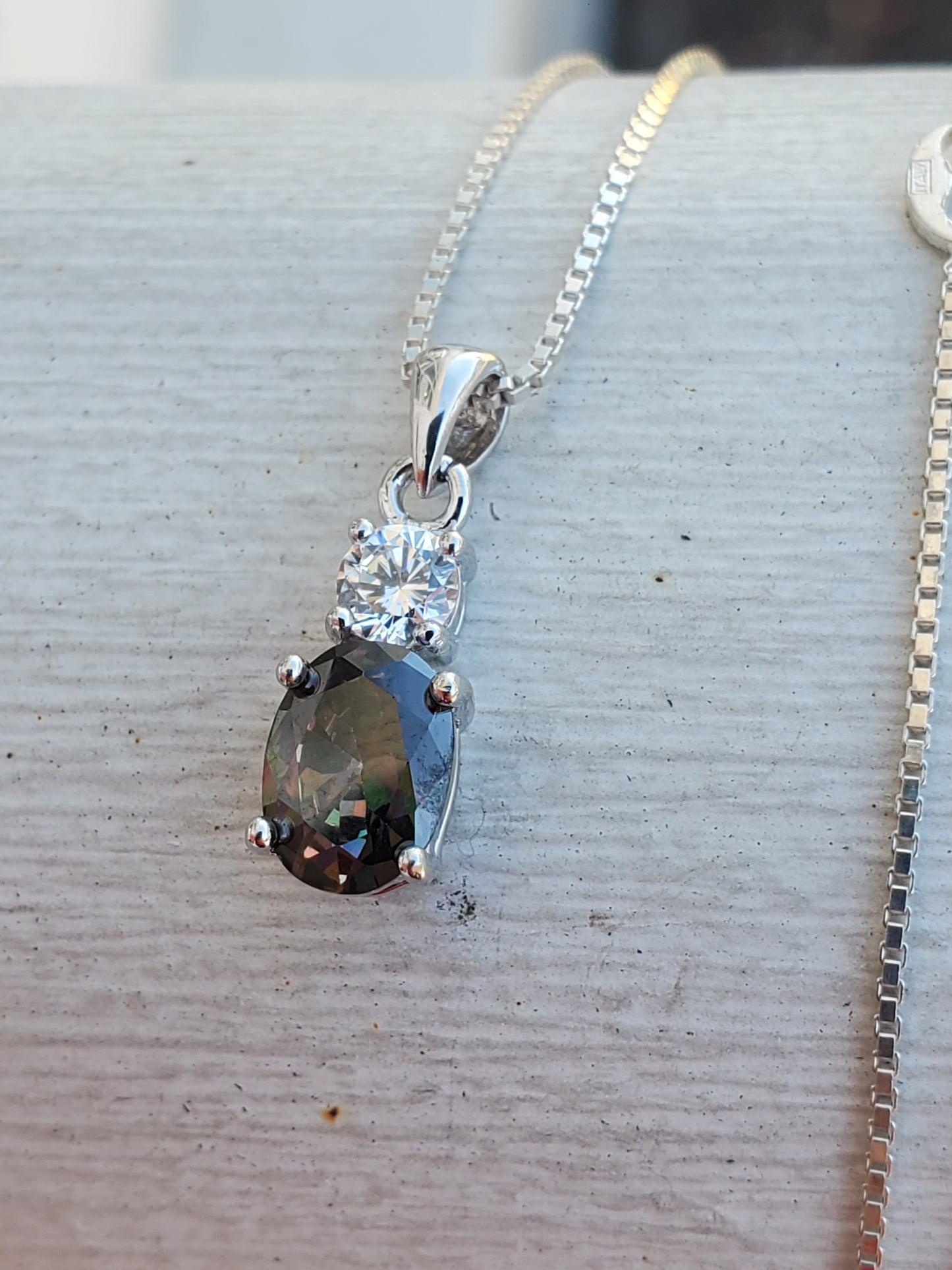 925 Sterling Silver 1.00ct Dark Oval Mystic Topaz & Zirconia Necklace