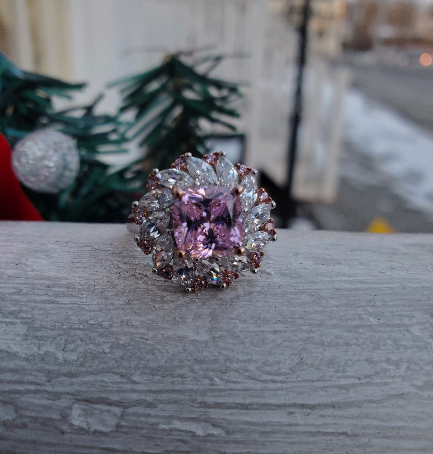 925 Sterling Silver "Aphrodite's Wreath Pink & Clear Zirconia CZ Statement Ring