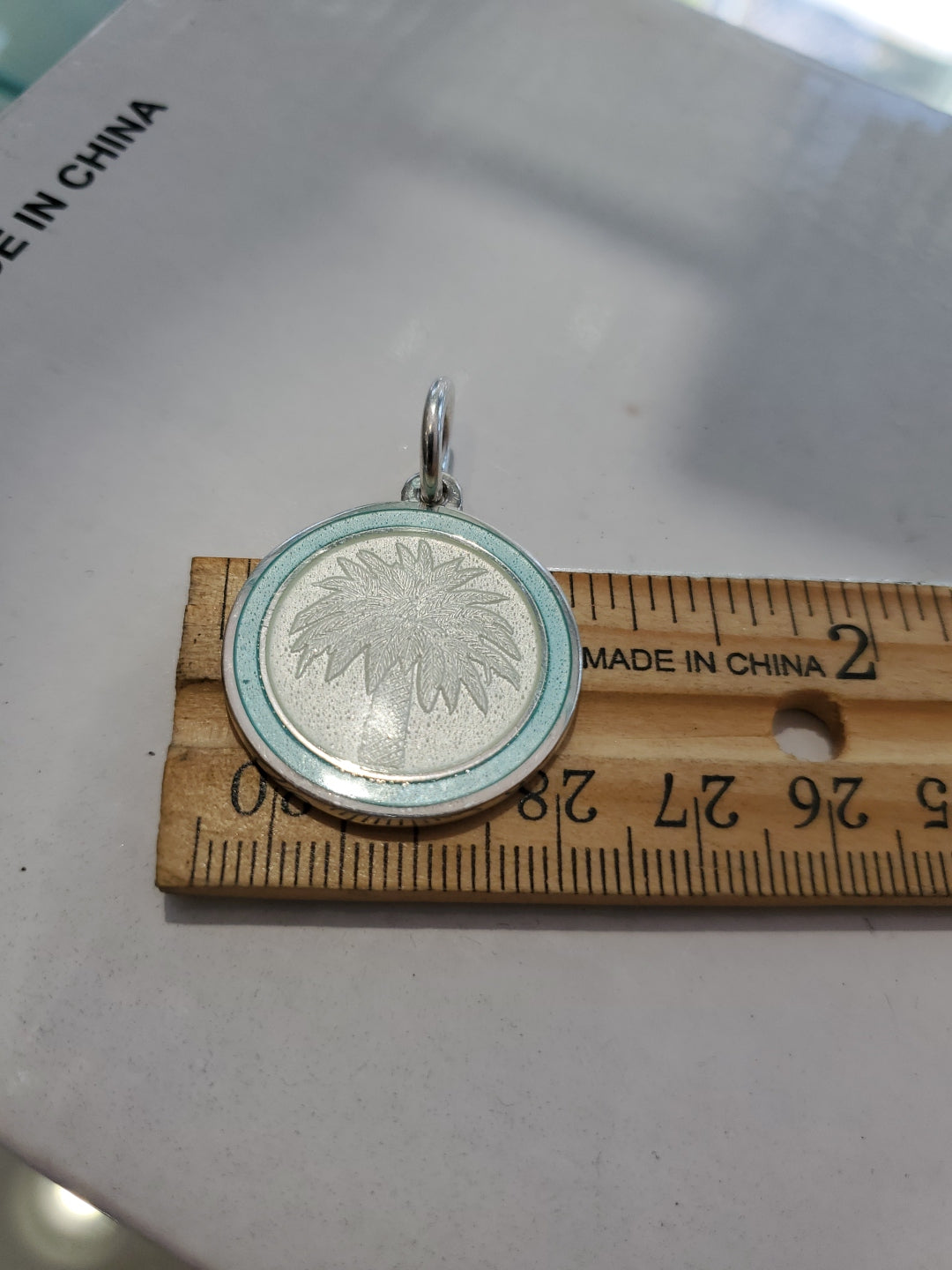 COLBY DAVIS Palm Tree Sterling Silver Enamel Pendant Light Blue 925 No Shoes Req