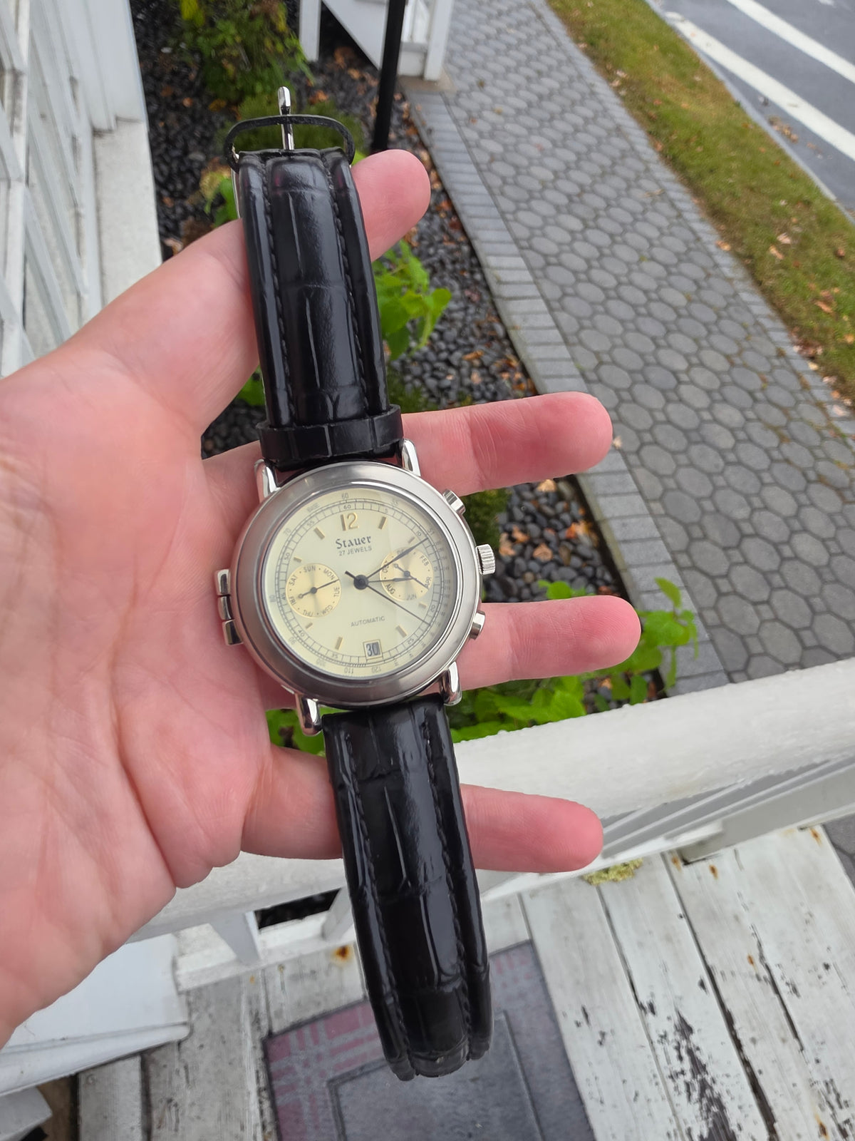 Mens Stauer 1944 Ritorno 27 Jewels Automatic Movement w/Black Leather Adjustable Band Watch