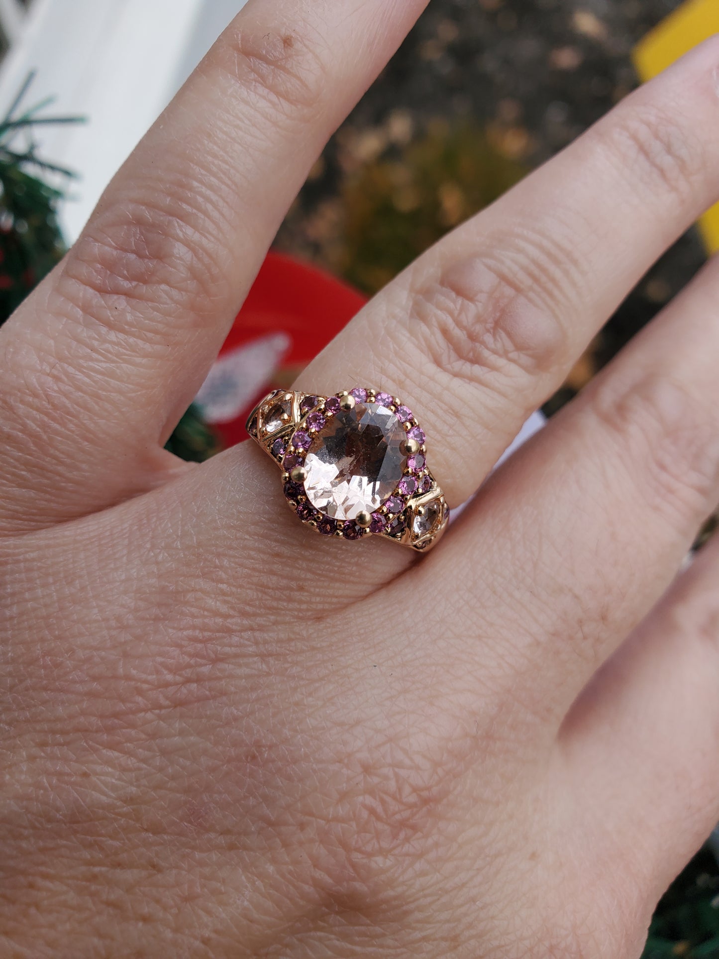 925 Sterling Silver Rose Vermeil Morganite & Pink Tourmaline Cluster Ring