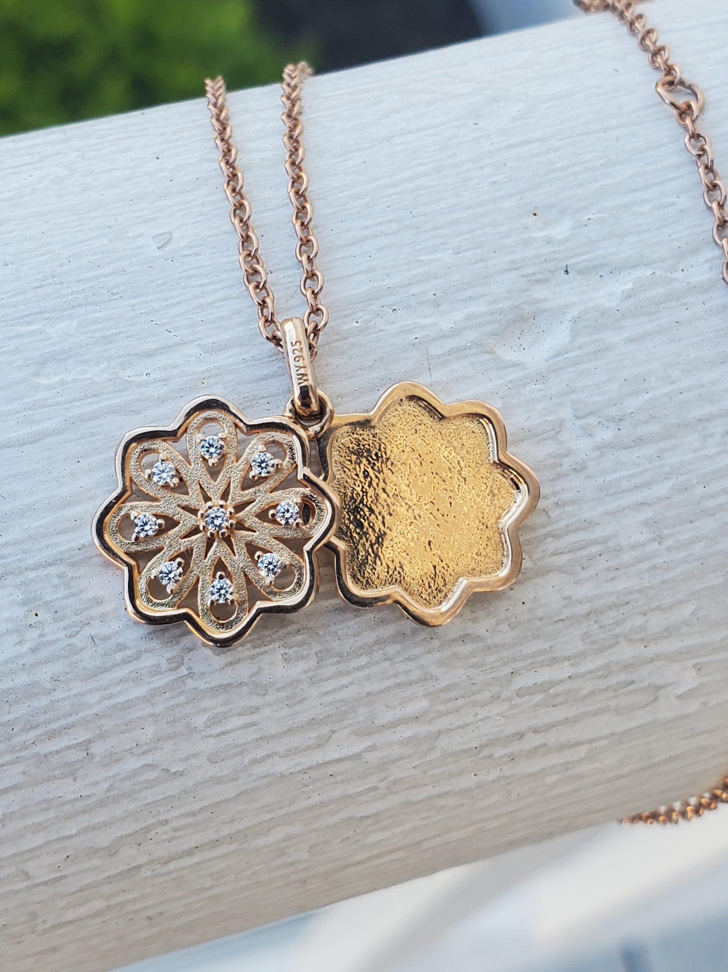 925 Sterling Silver Rose Vermeil Designer "With You" floral zirconia necklace