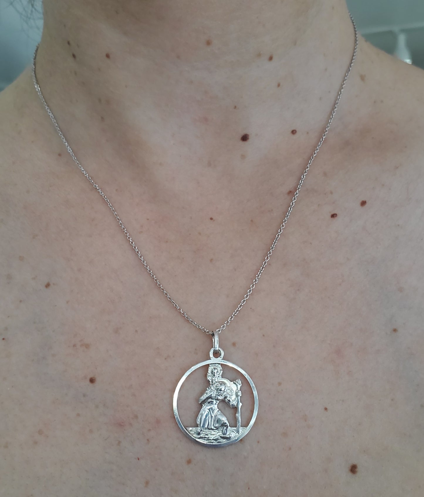925 Sterling Silver Saint Christopher Openwork Medallion Pendant Charm Necklace
