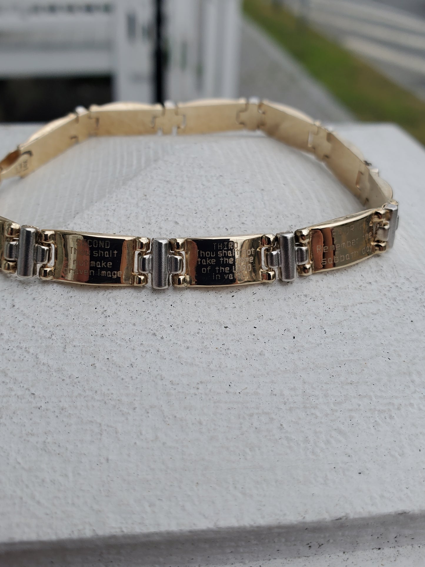 14k Solid Gold Two-Tone Ladies Religious 10-Commandments Bracelet