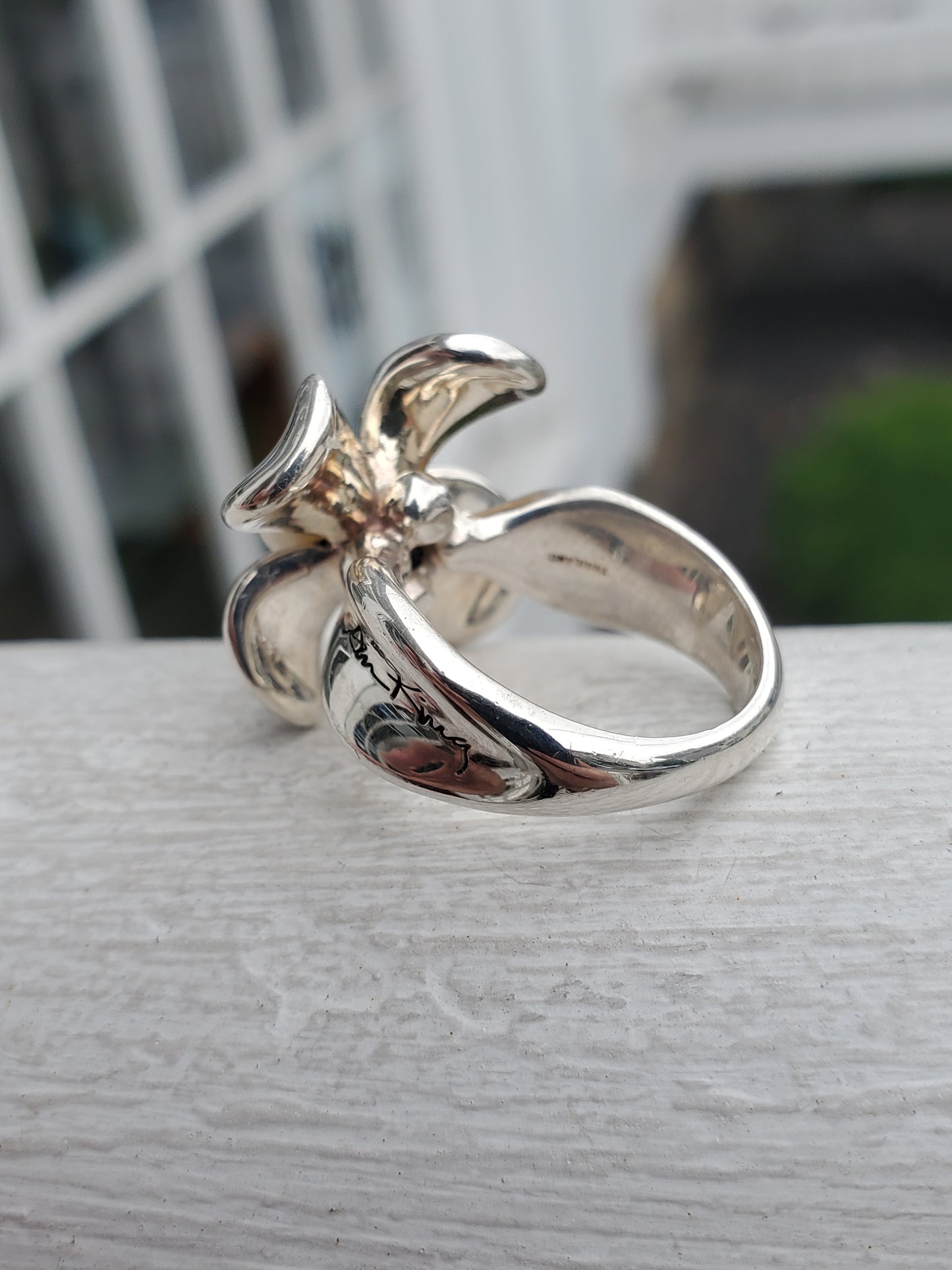 925 Sterling Silver Designer Anna King Pearl Orchid Flower Ring