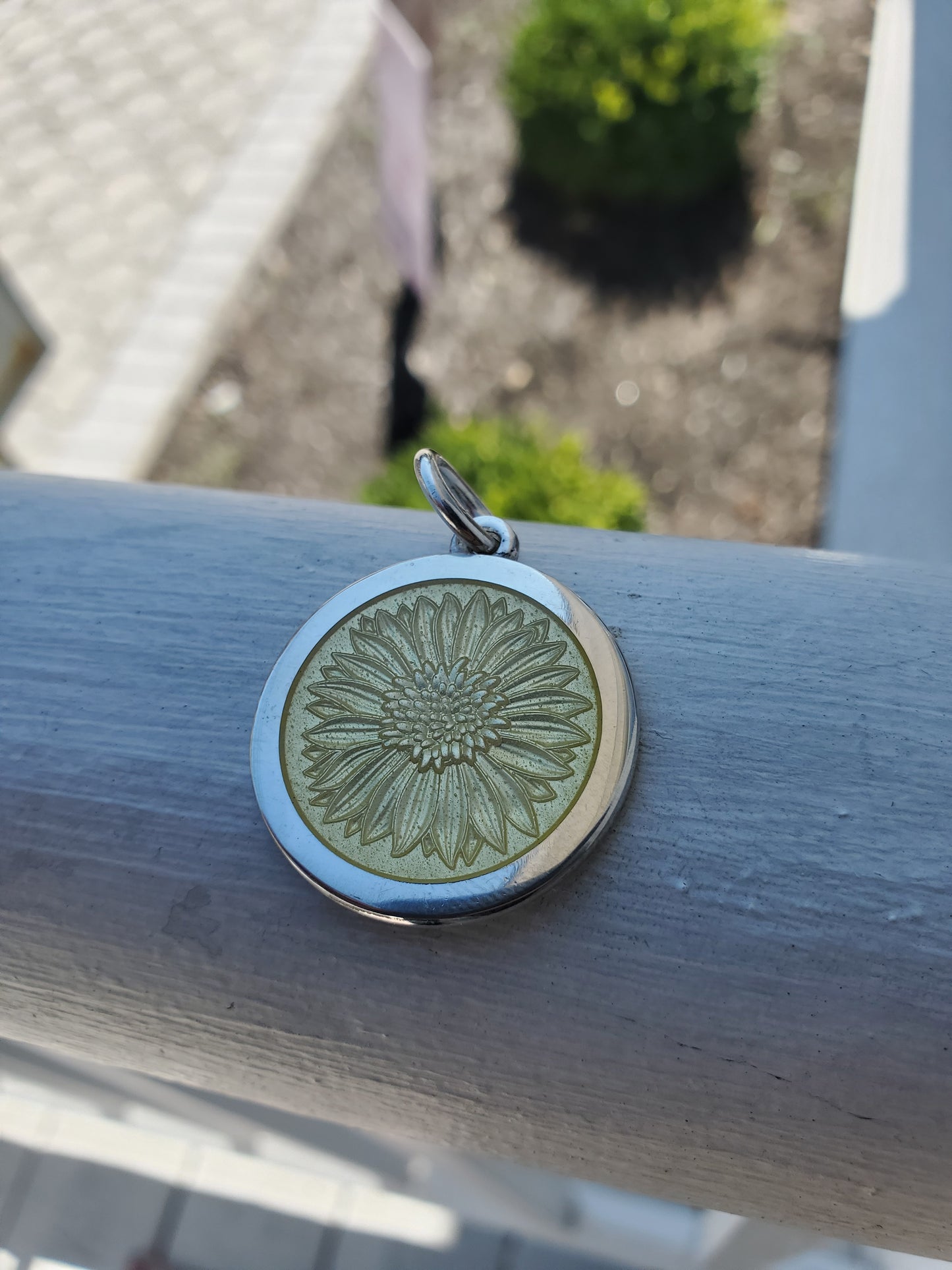 925 Sterling Silver COLBY DAVIS Sunflower Yellow Glass Enamel Pendant Always Shine
