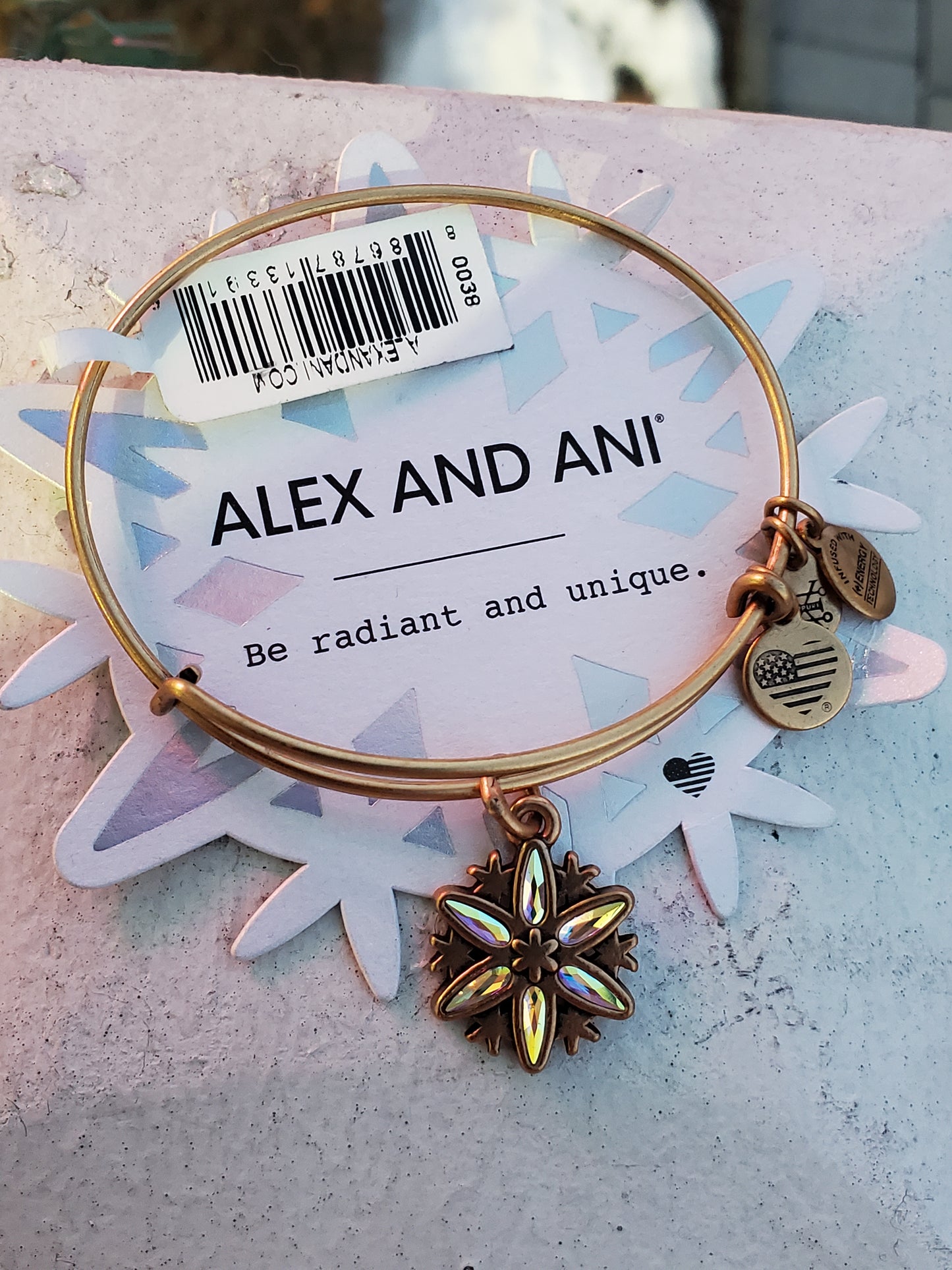 Alex and Ani Swarovski Crystal Sparkling Snowflake Goldtone Bracelet