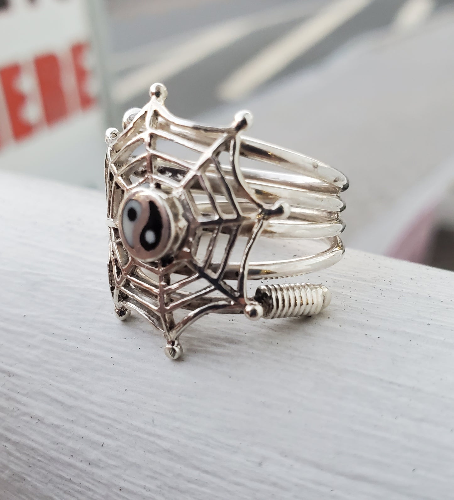 925 Sterling Silver Ying & Yang Spiderweb Swirl Ring