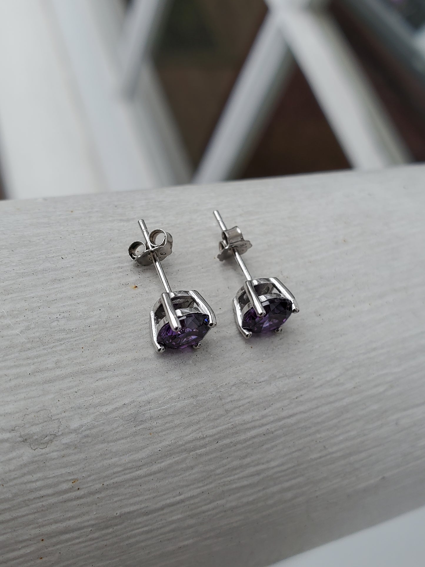 925 Sterling Silver 2.00 tcw 6mm Simulated Amethyst Stud Earrings