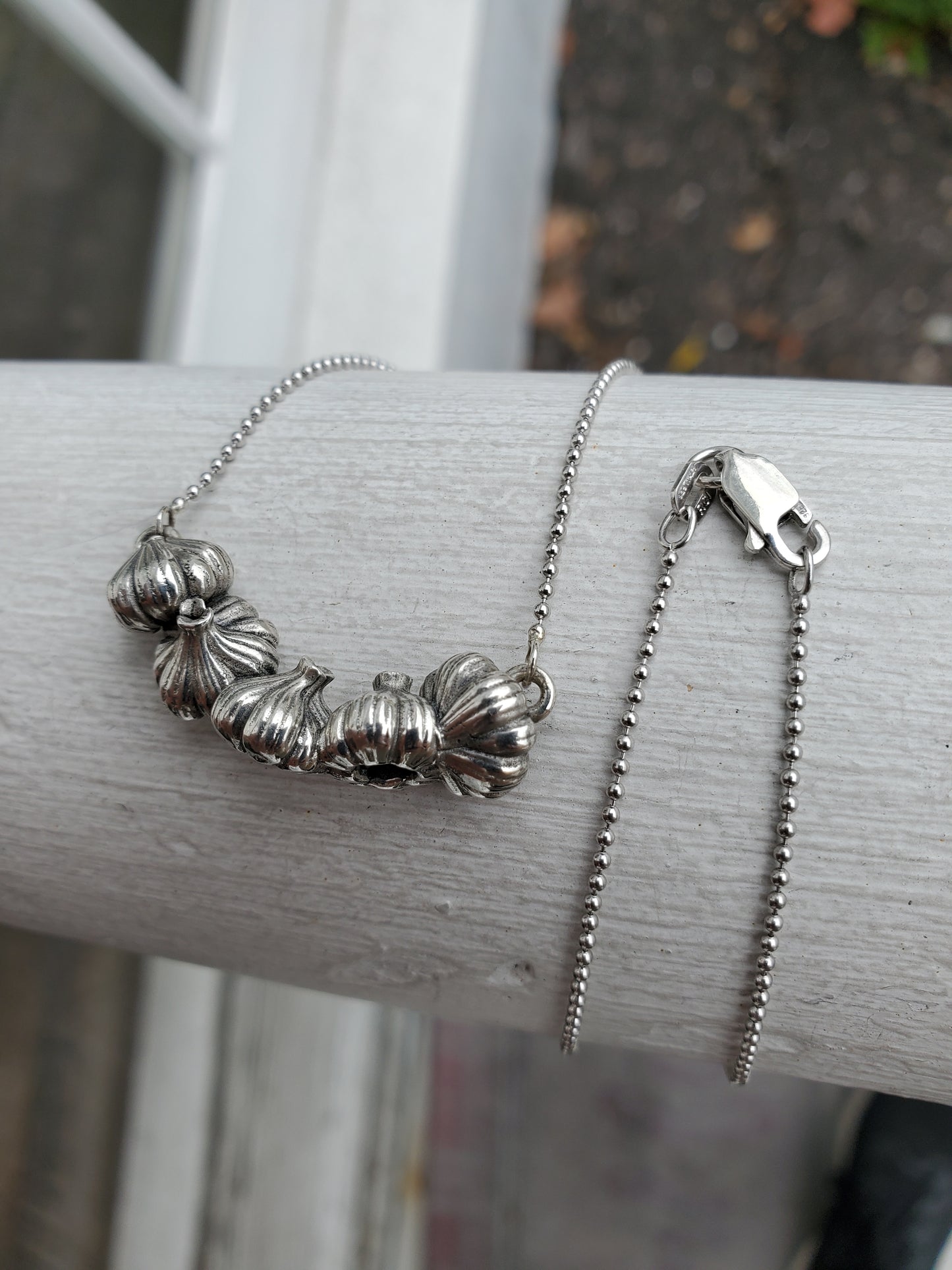 925 Sterling Silver Solid Garlic Clove Vampire Necklace