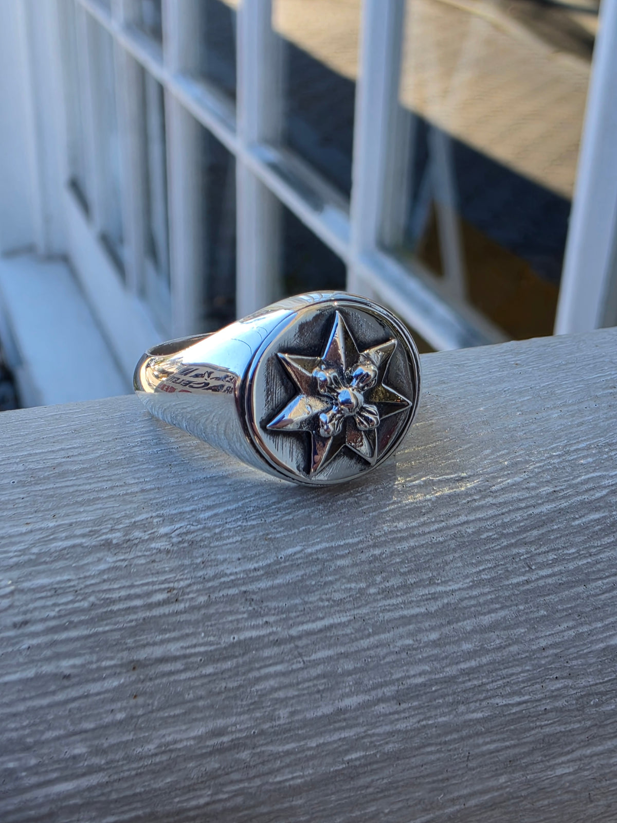 925 Sterling Silver Designer Chrome Hearts North Star Signet Ring