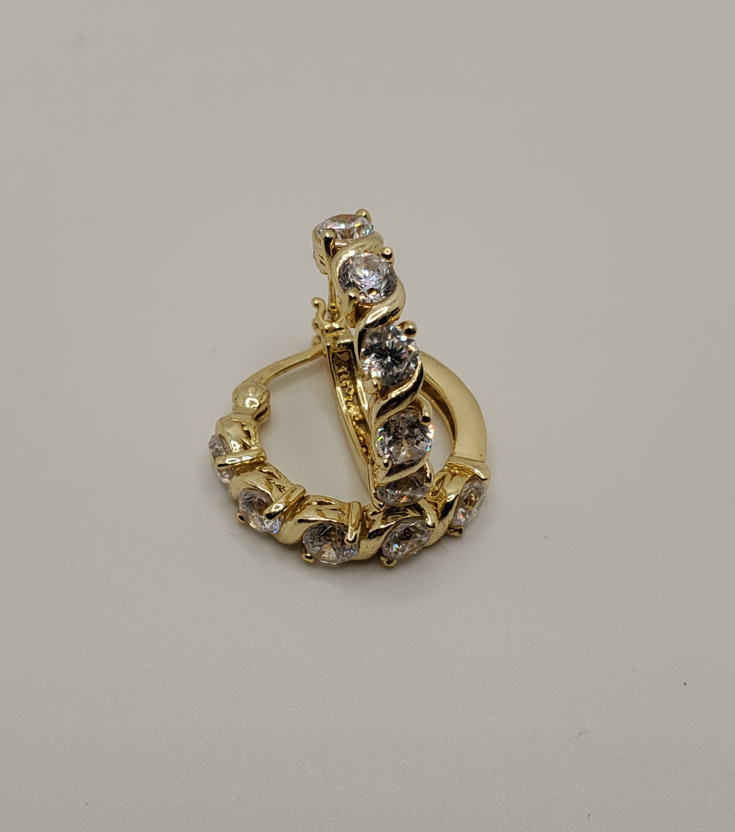 925 Sterling Silver Vermeil Zirconia S Design Hoop Earrings