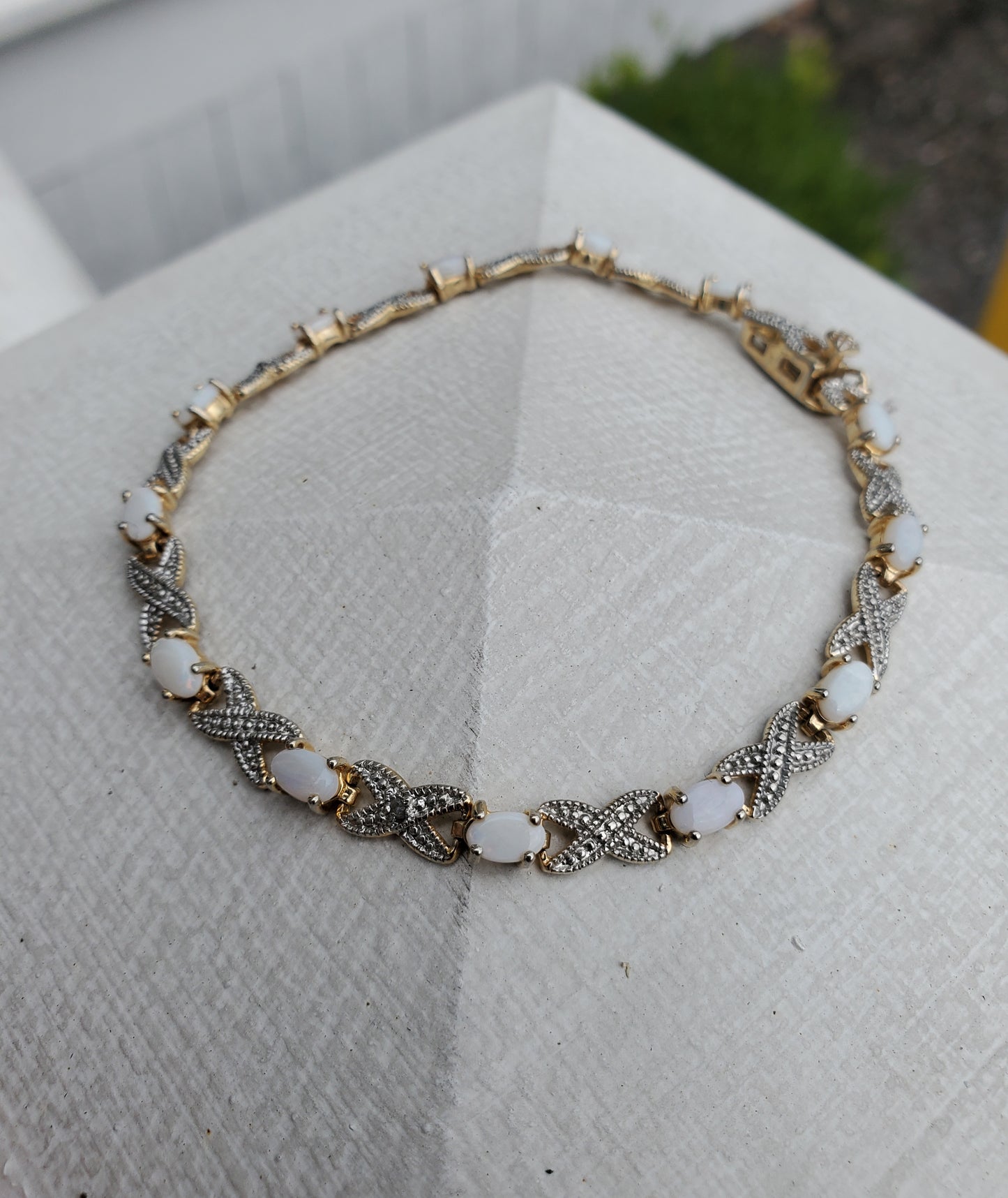 925 Sterling Silver Vermeil Natural Opal hugs & kisses XOXO tennis bracelet