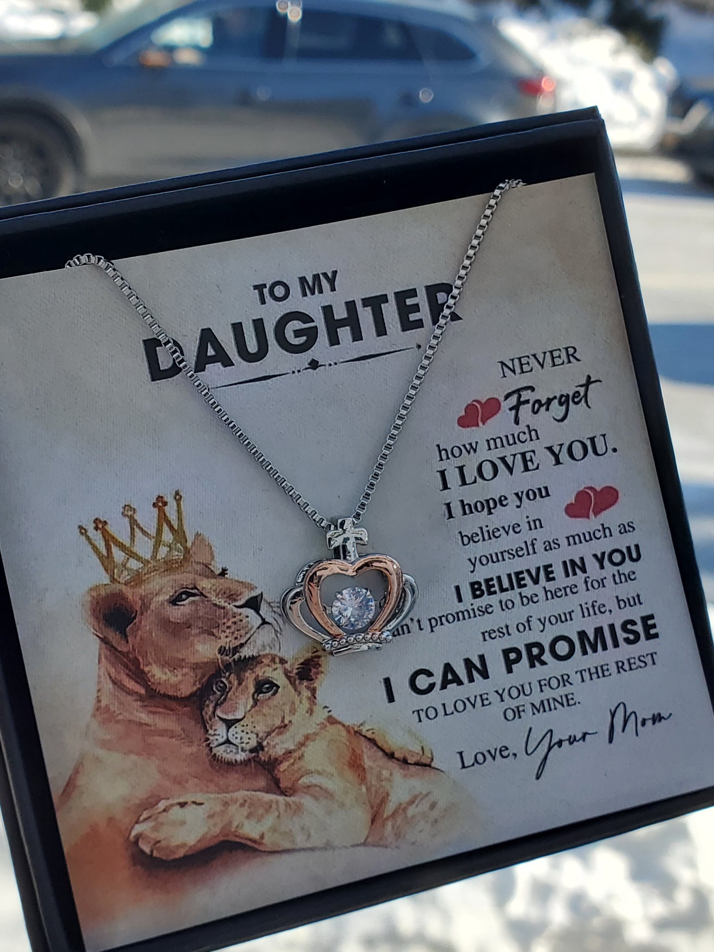 Stainless Steel To My Daughter Crown Tiara Floating Zirconia CZ Necklace