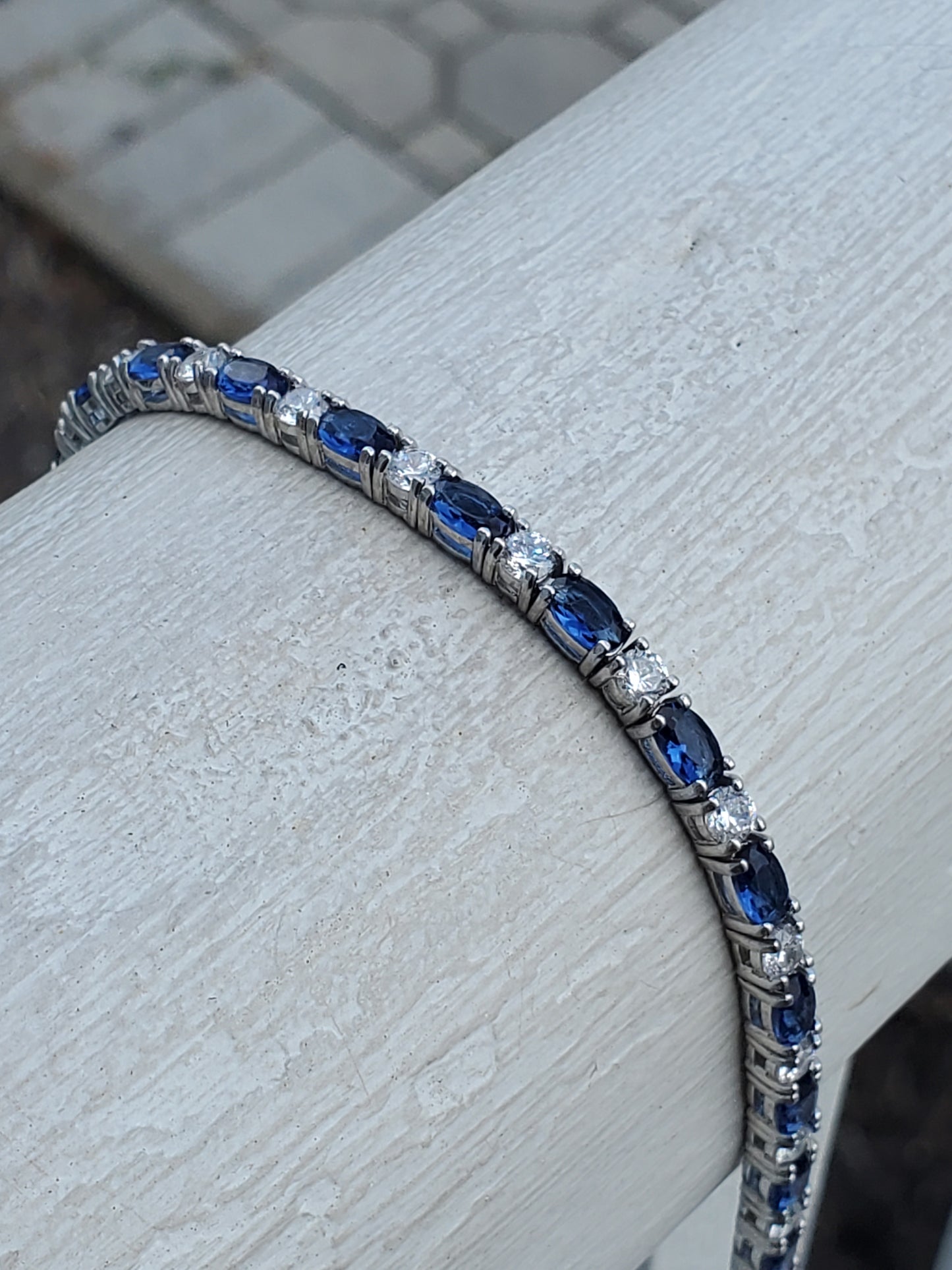 925 Sterling Silver Lab-Created Sapphire & Zirconia Tennis Anklet