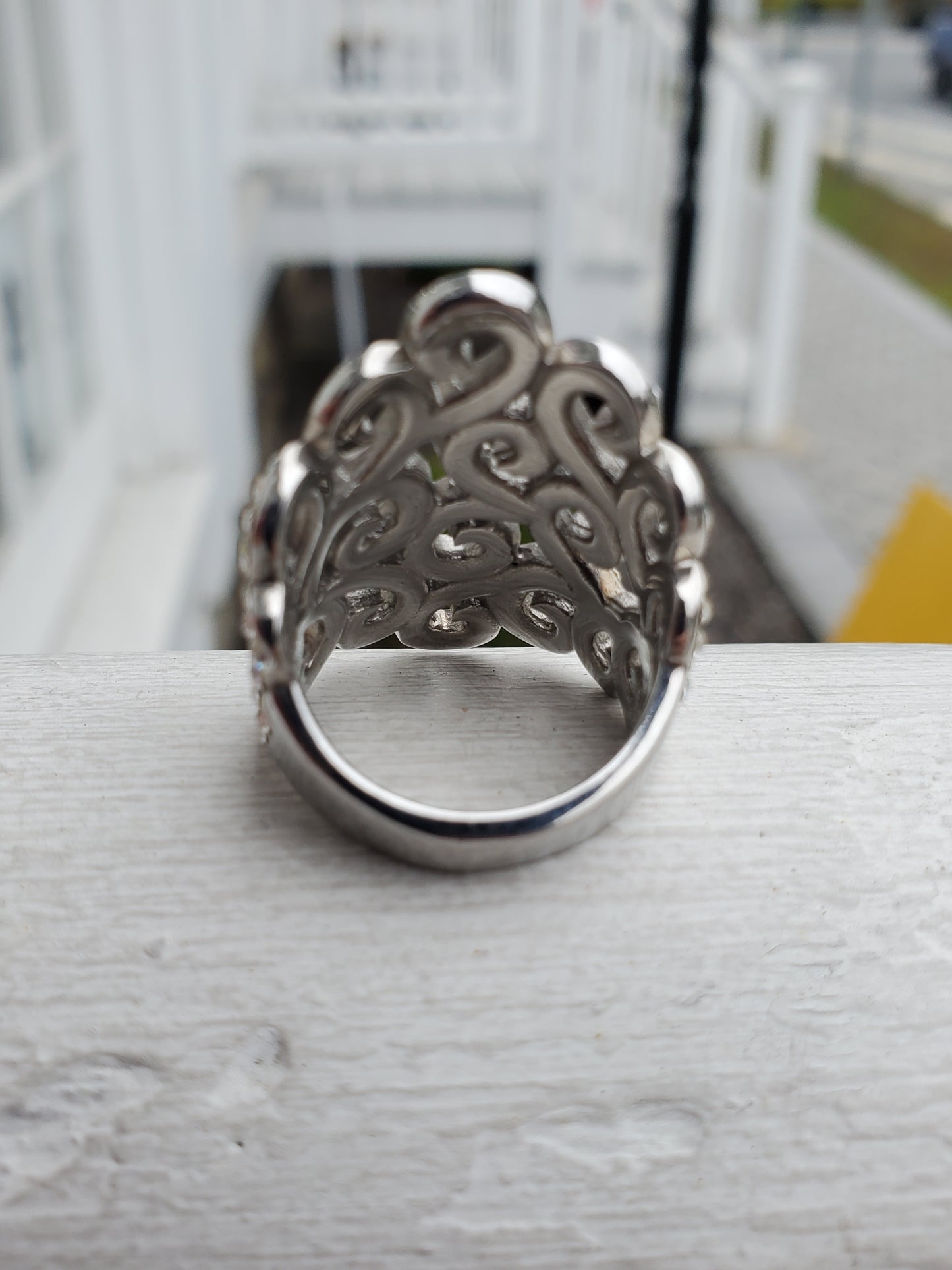 Stainless Steel Designer Milor Filagre Crystal Swirl Statement Ring