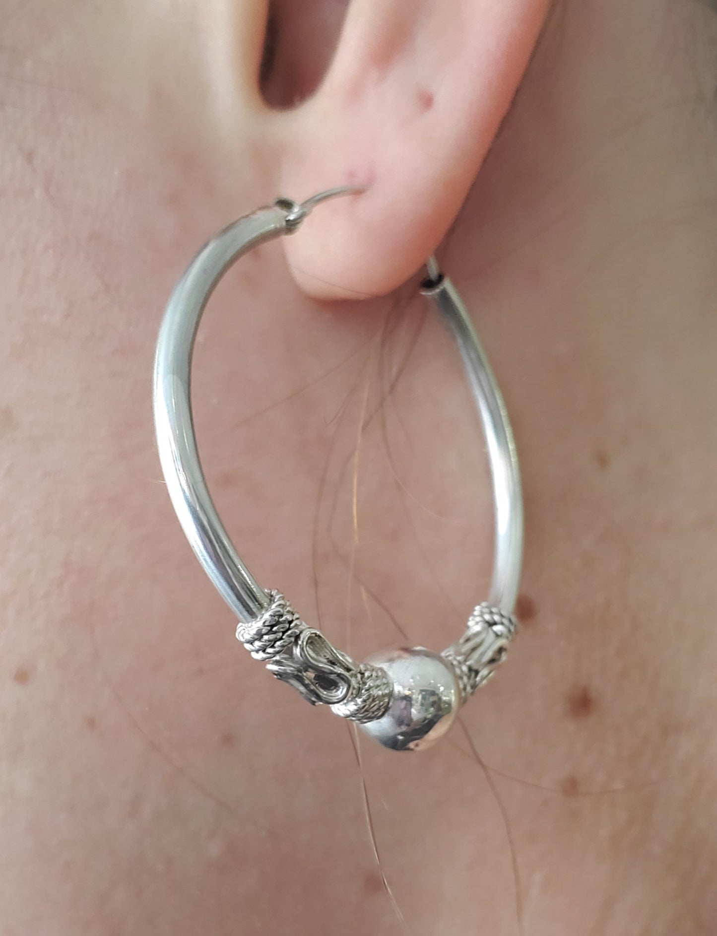 925 Large Boho Bali Beaded Endless Hoop Earrings
