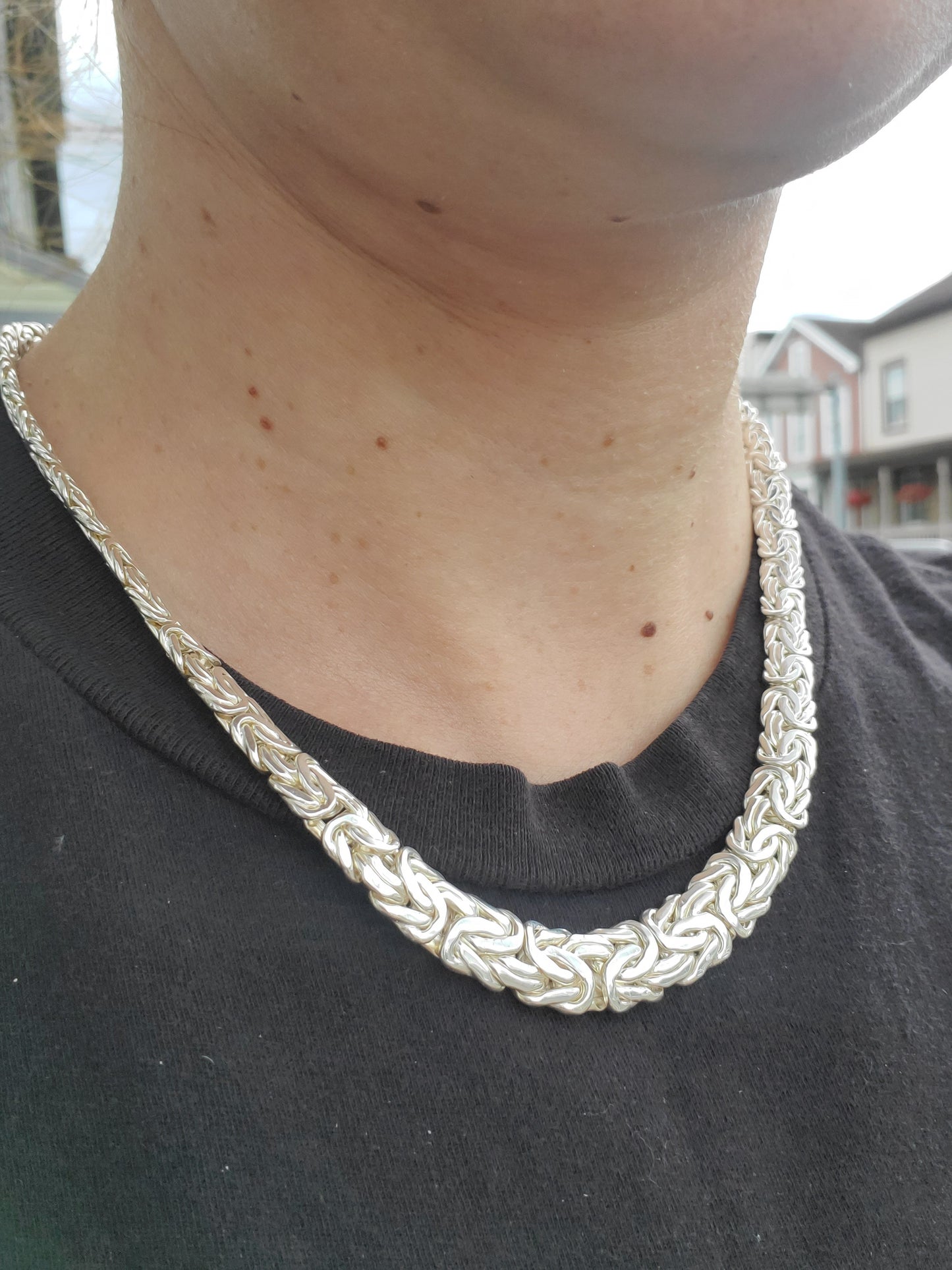 925 Sterling Silver Handmade in Turkey š¹š· Graduated Flat Byzantine link Necklace Chain