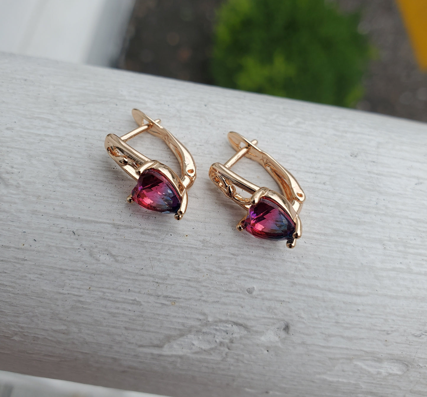 Stainless Steel Goldplated Bi-color Quartz Heart Huggie Hoop Earrings