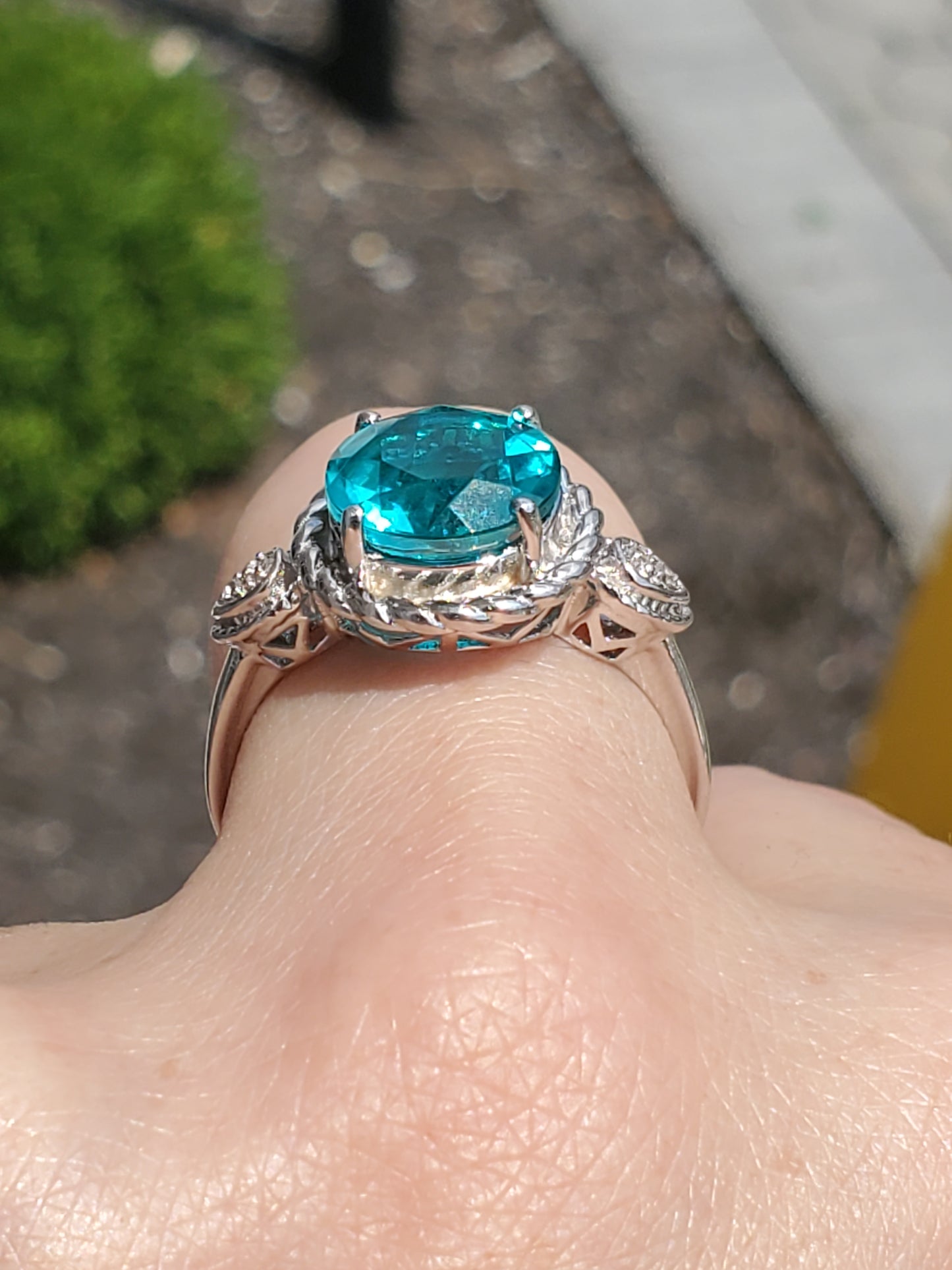 925 Sterling Silver Teal 4.0ct Zirconia Solitare Ring