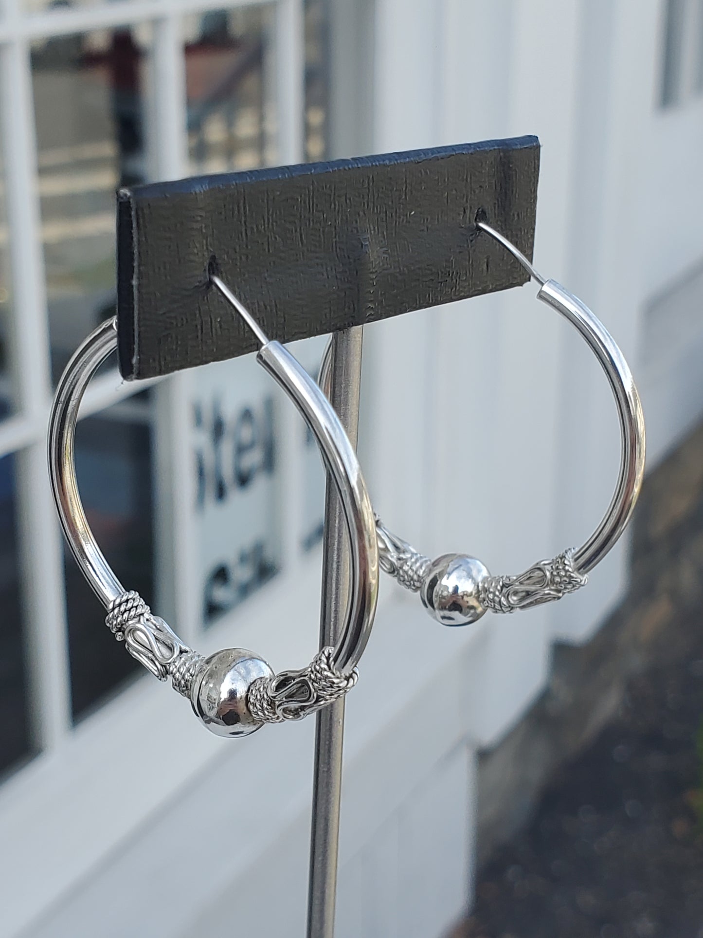 925 Large Boho Bali Beaded Endless Hoop Earrings