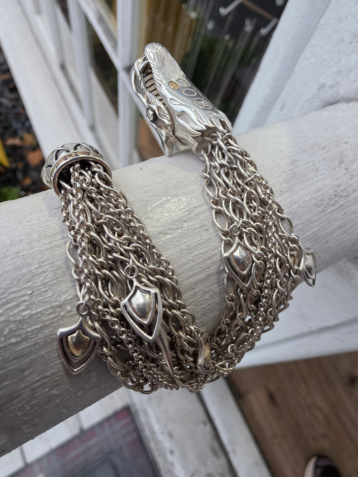 925 Sterling Silver & 18k Gold Designer John Hardy Naga Dragon Multi-Strand Bracelet
