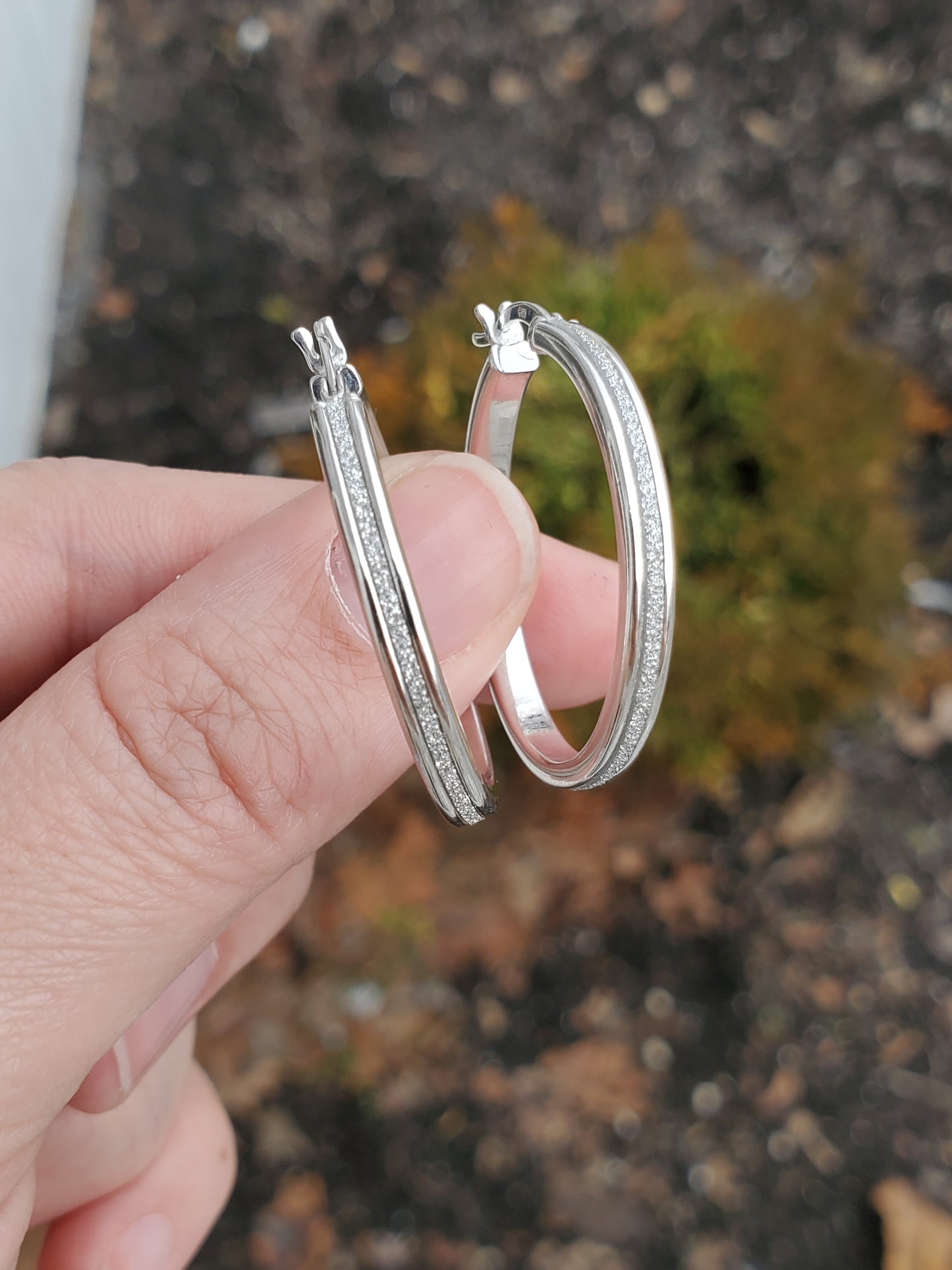 925 Sterling Silver Cystal Dust 30mm Hoop Earrings