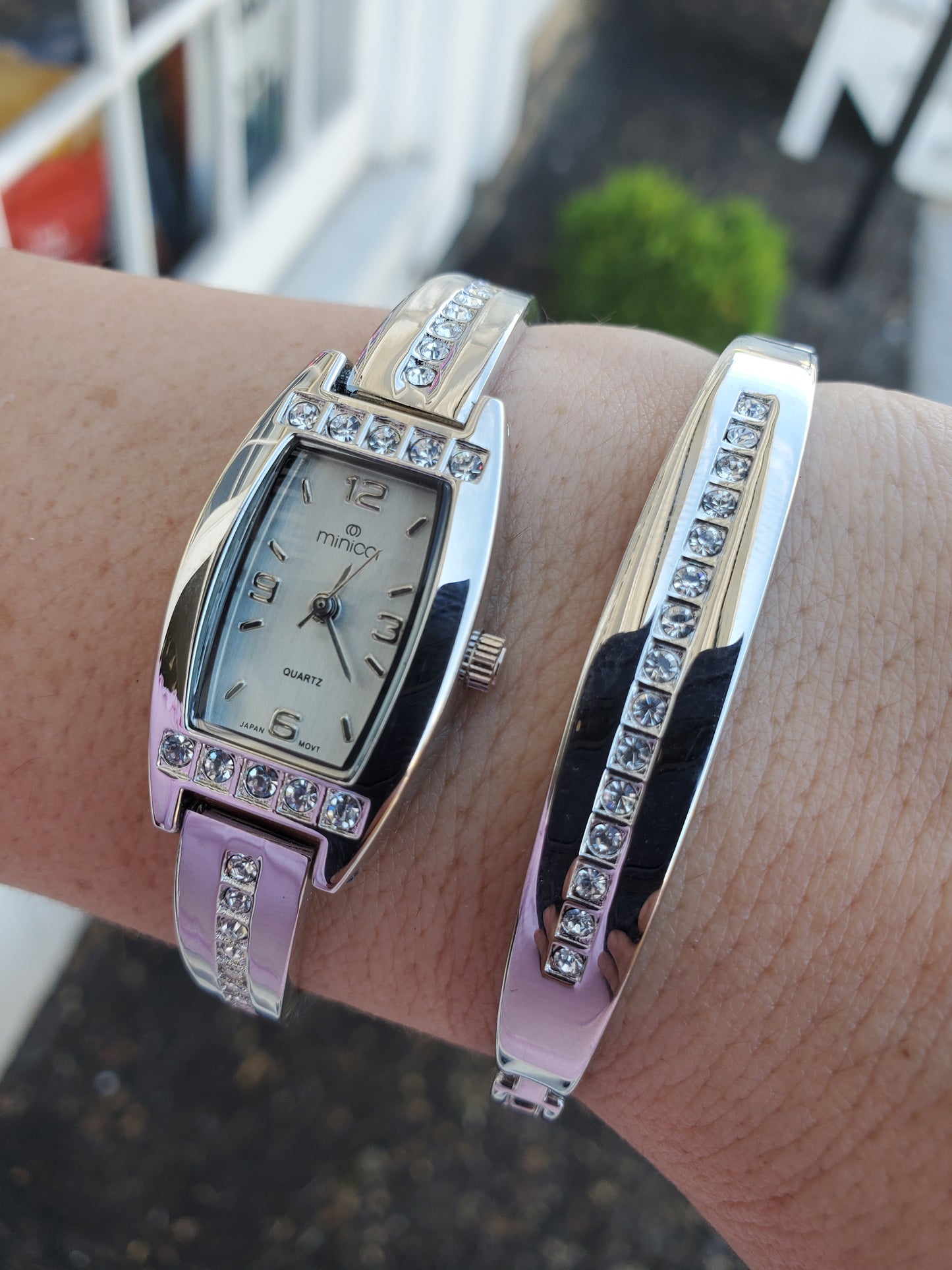 Minco Stainless Steel & Silver Plated Watch & Bracelet Gift Set