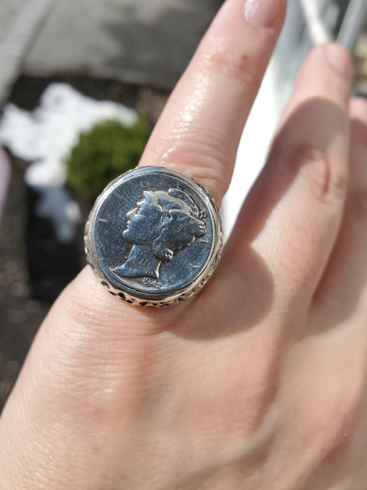 925 Sterling Silver 1942 Mercury Dime Signet Ring
