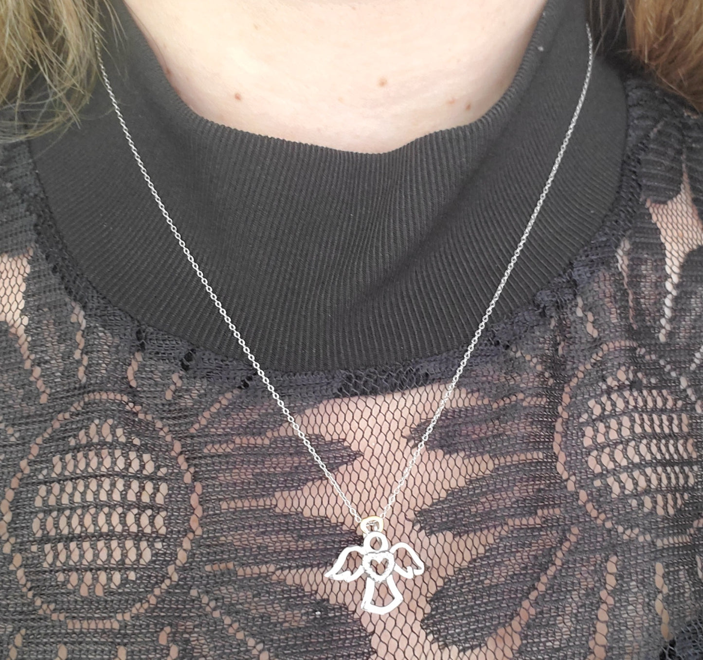 925 Sterling Silver Guardian Angel Diamond Necklace