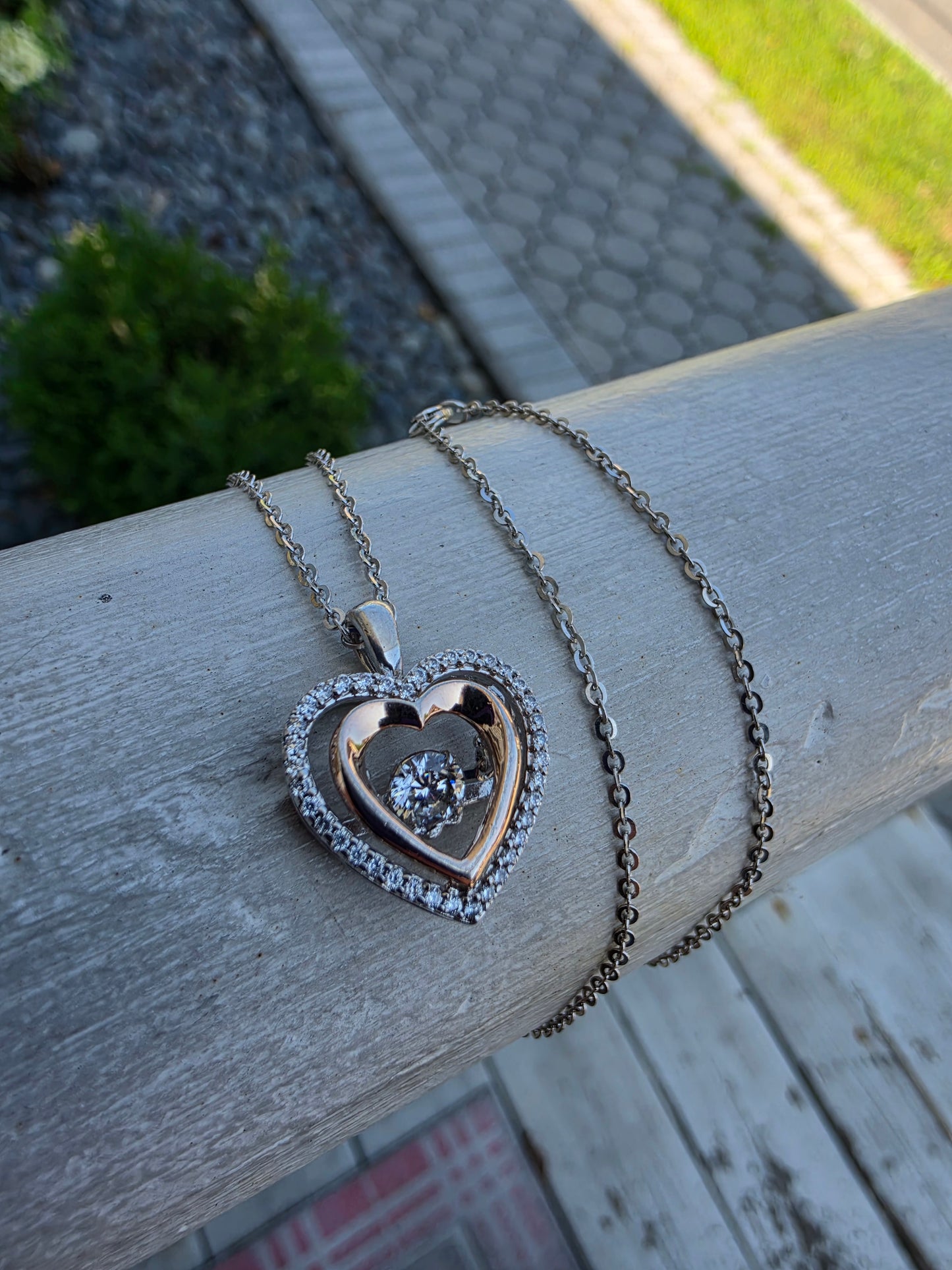 925 Sterling Silver & Rose Vermeil Floating Heart Zirconia Pendant Necklace