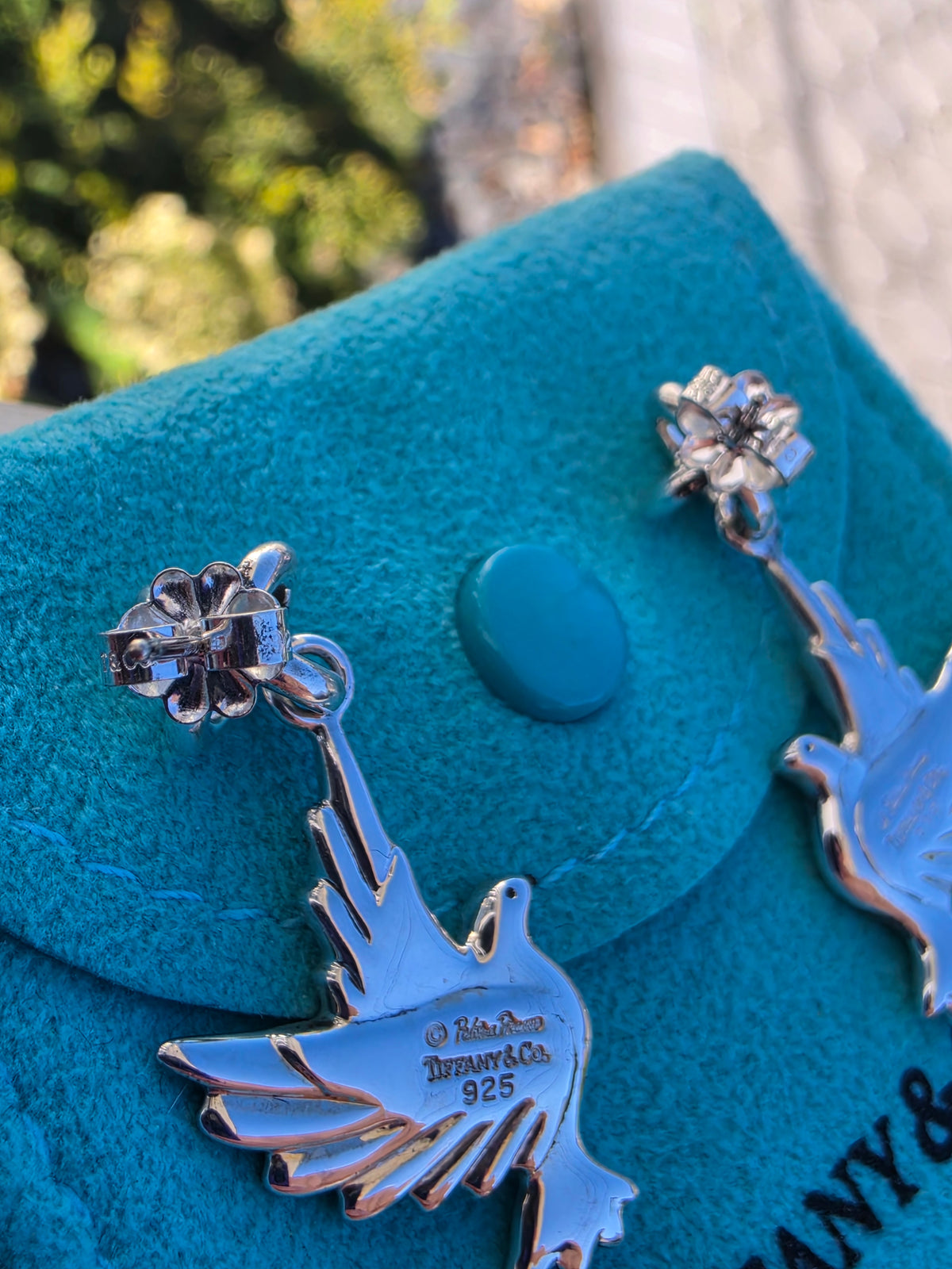 925 Sterling Silver Designer Tiffany & Co Dangling Peace Dove Earrings