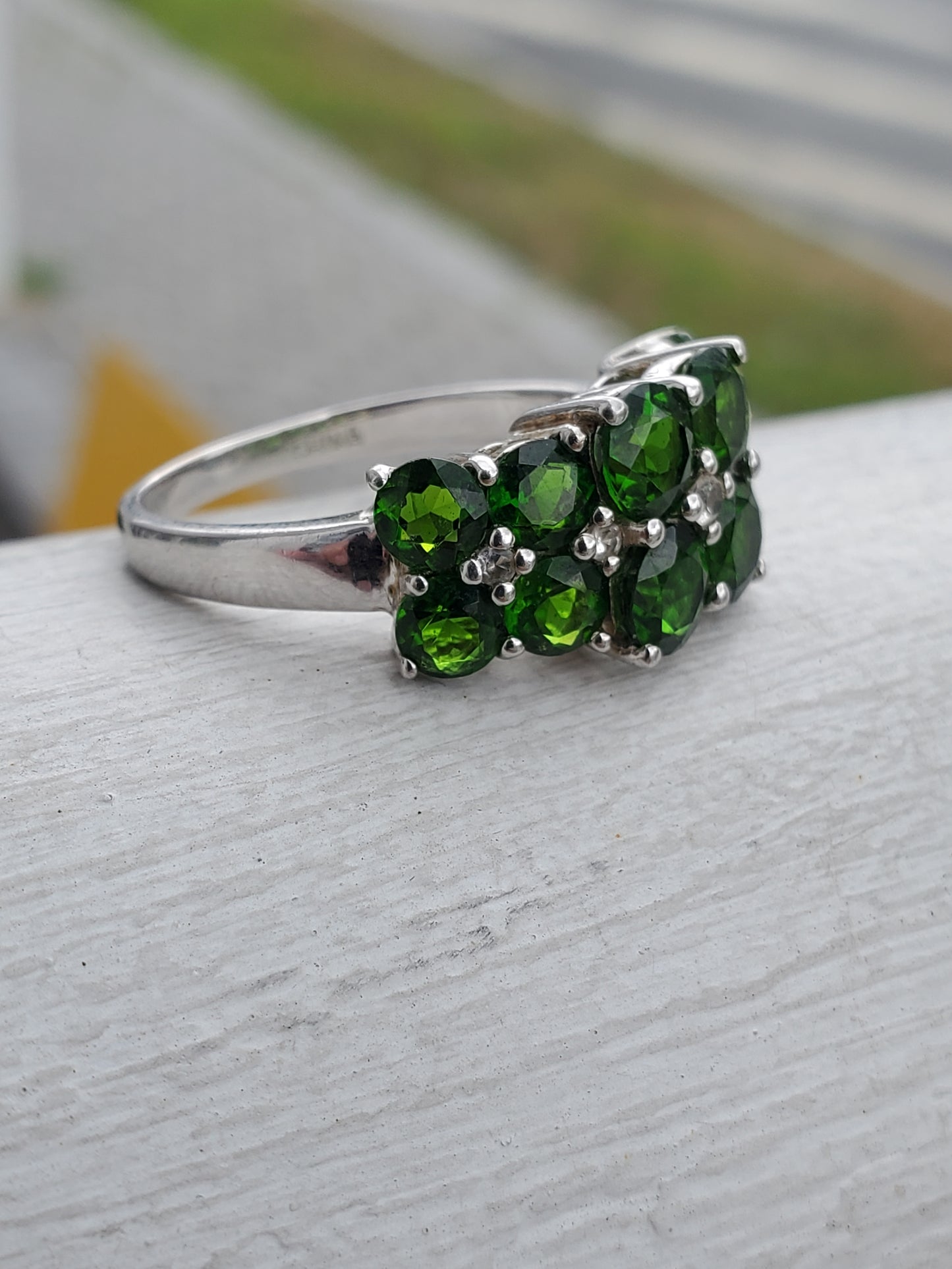 925 Sterling Silver Chrome Diopside Cluster Ring