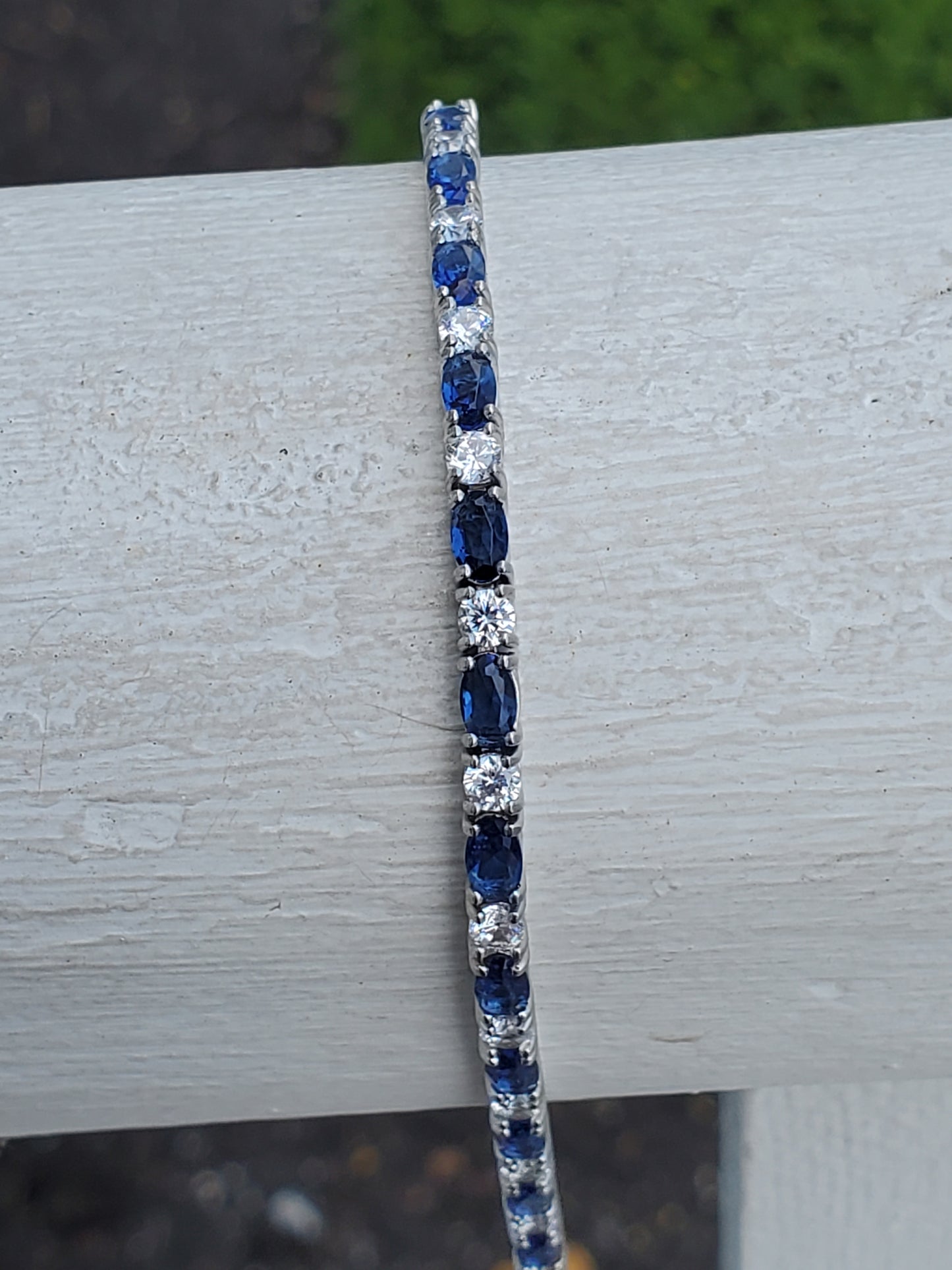 925 Sterling Silver Lab-Created Sapphire & Zirconia Tennis Anklet