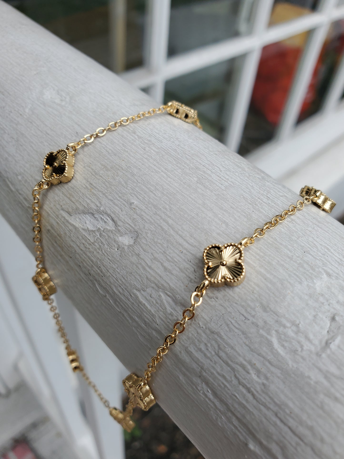 Stainless Steel Gold-plated Mini Clover Station Van Cleef Style Alhambra Necklace 18-20"