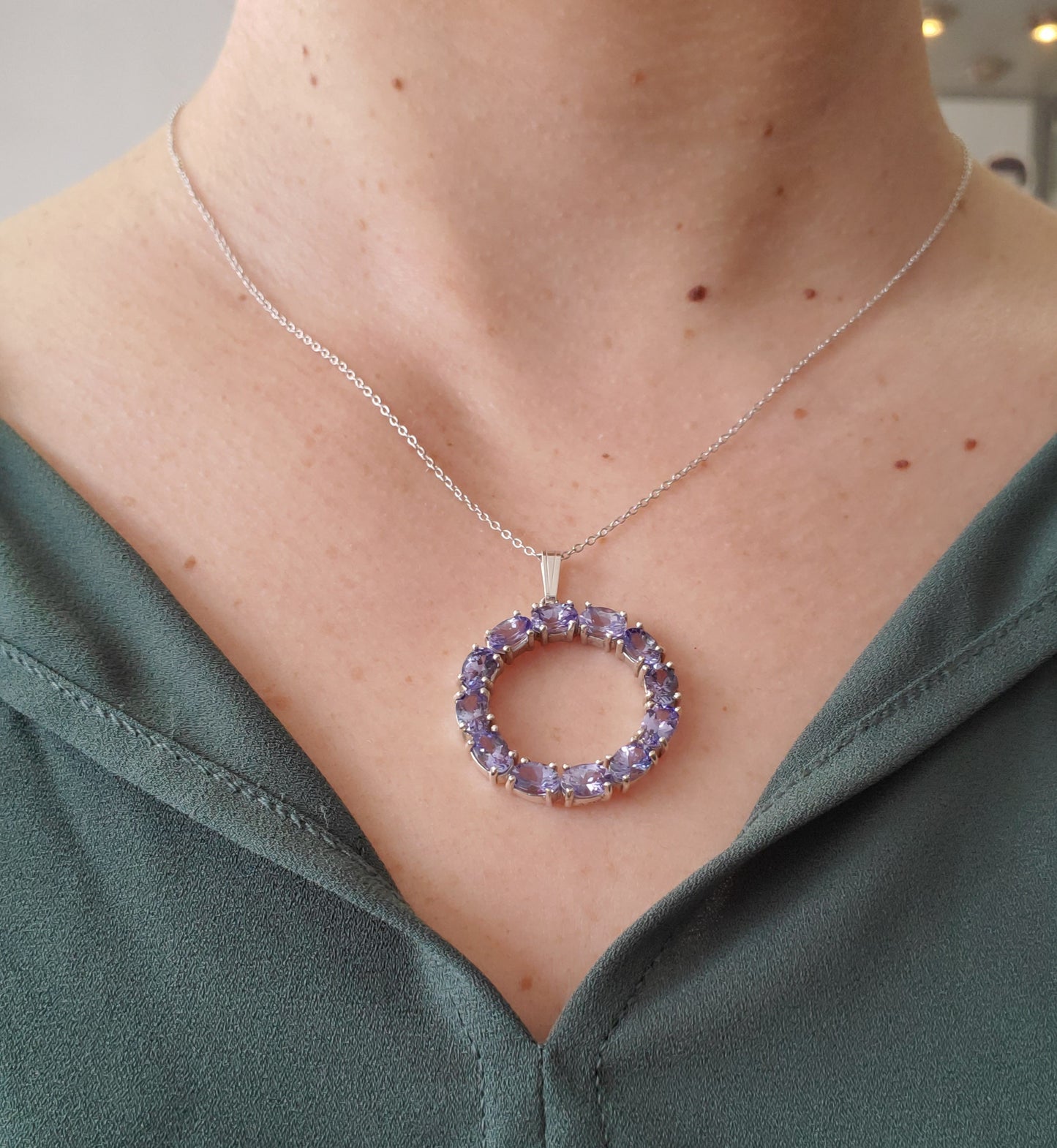 925 Sterling Silver 3 TCW Tanzanite Circle if Life Pendant Necklace