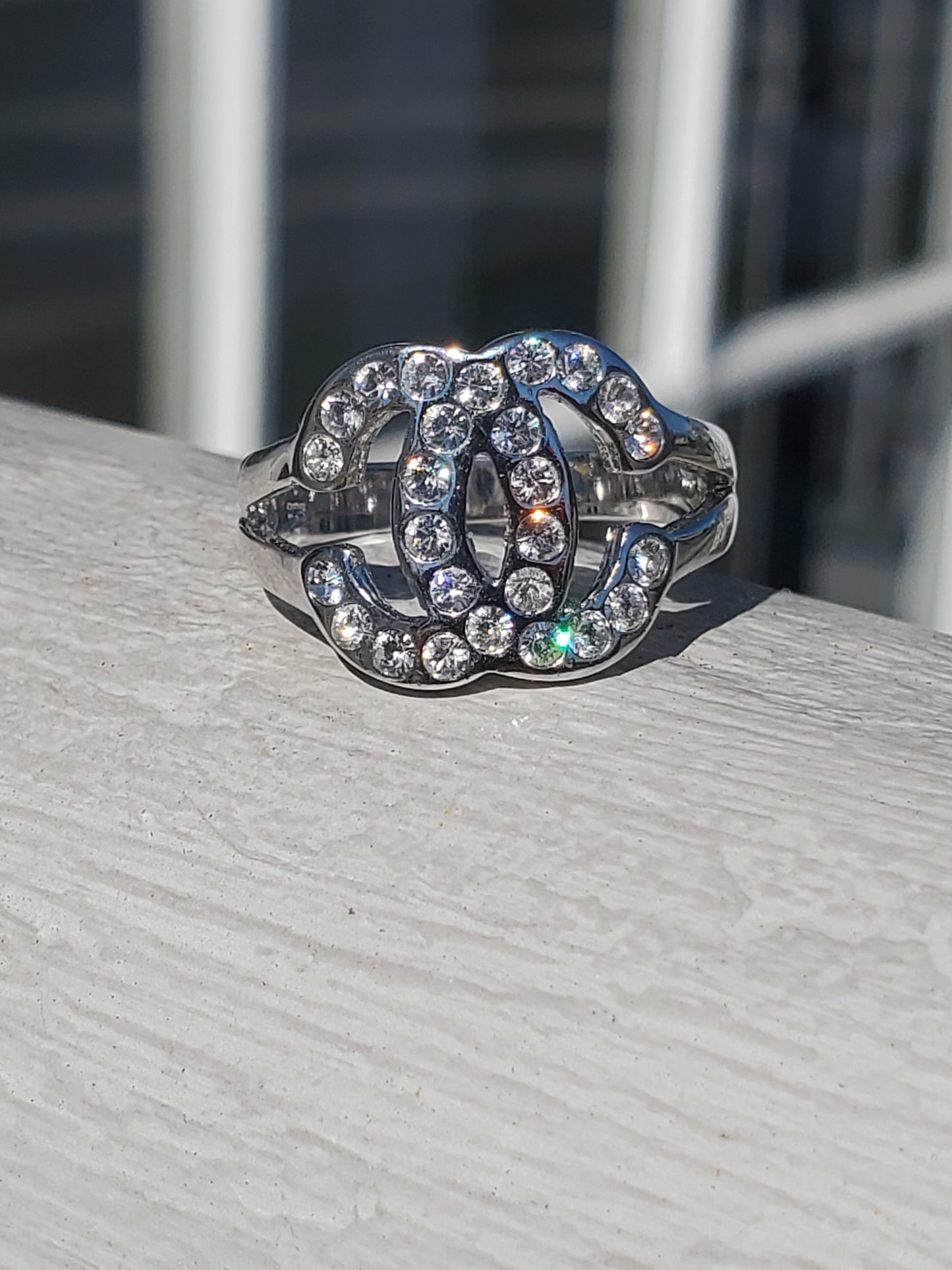 925 Sterling Silver Designer Inspired CC Logo Zirconia Ring