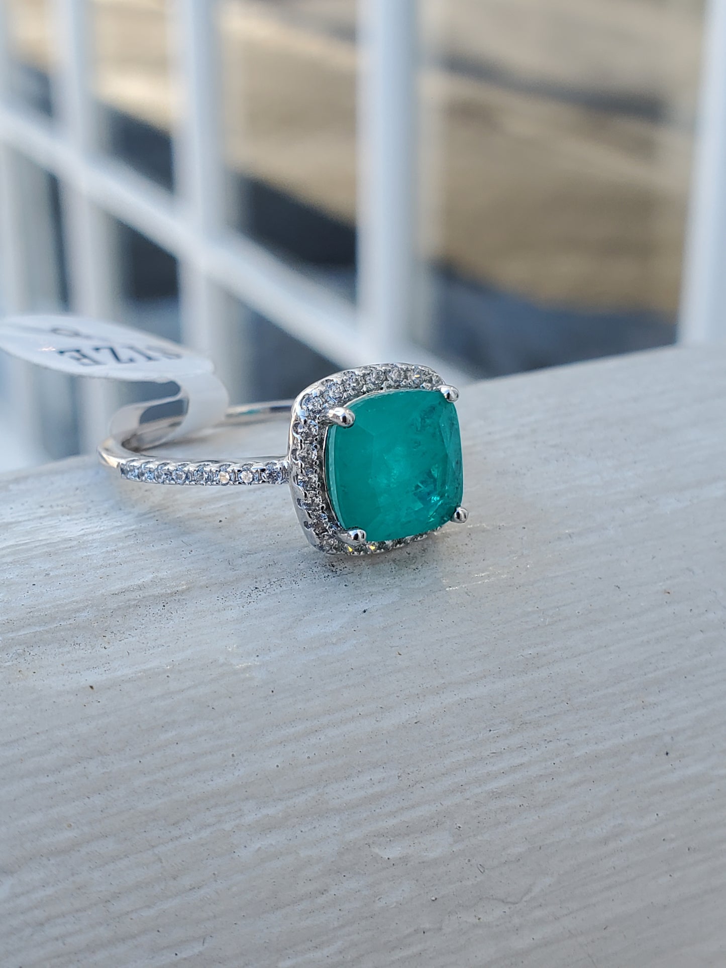 925 Sterling Silver 1.00 ct Lab-Created Cushion Cut Emerald & Zirconia CZ Halo Ring