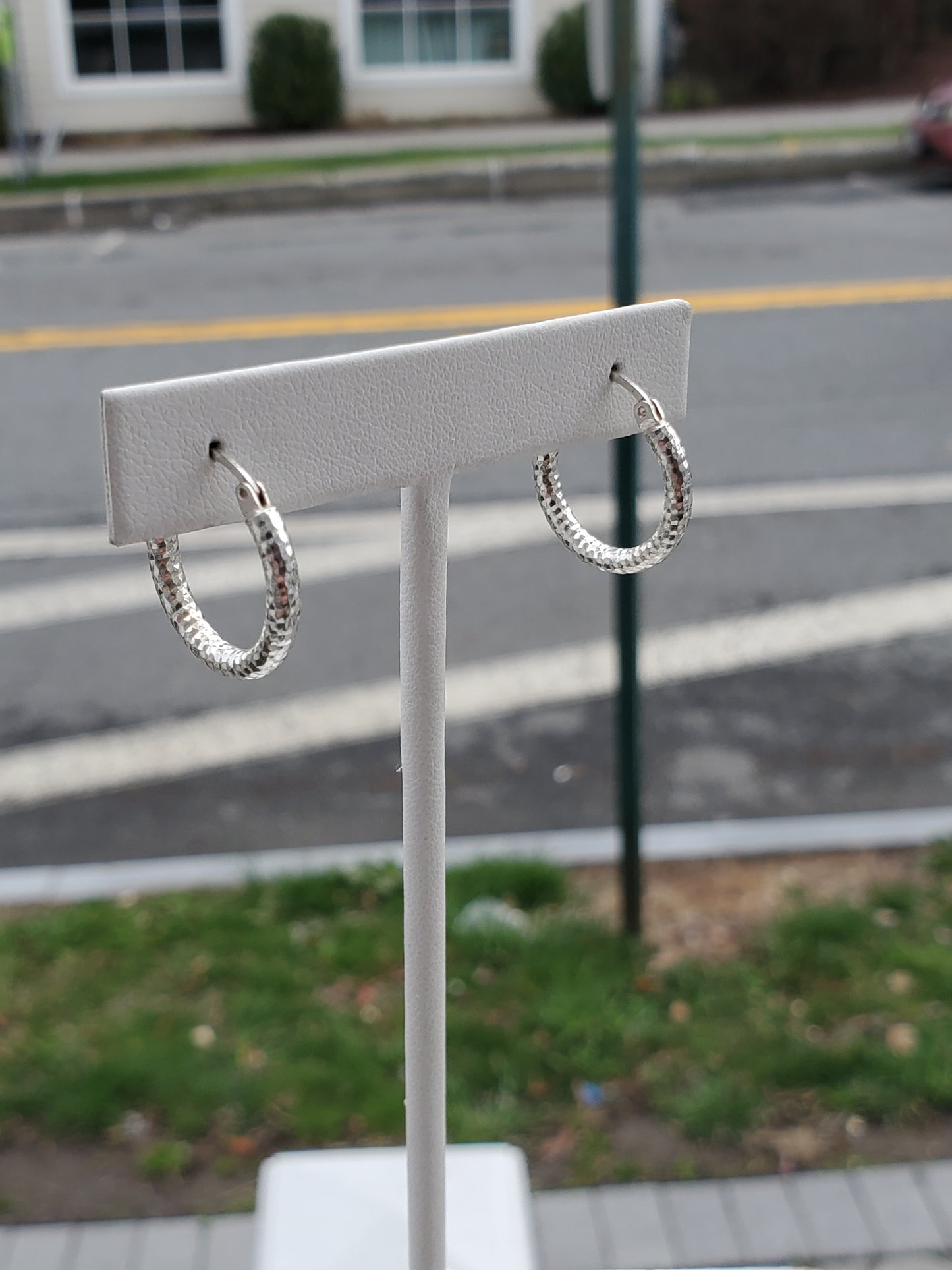 925 Sterling Silver Sparkling Prism Cut Hoop Earrings
