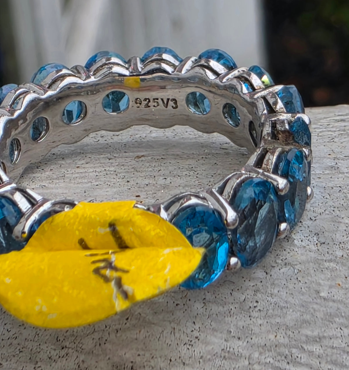 925 Sterling Silver Oval Swiss Blue Topaz Eternity Band Ring