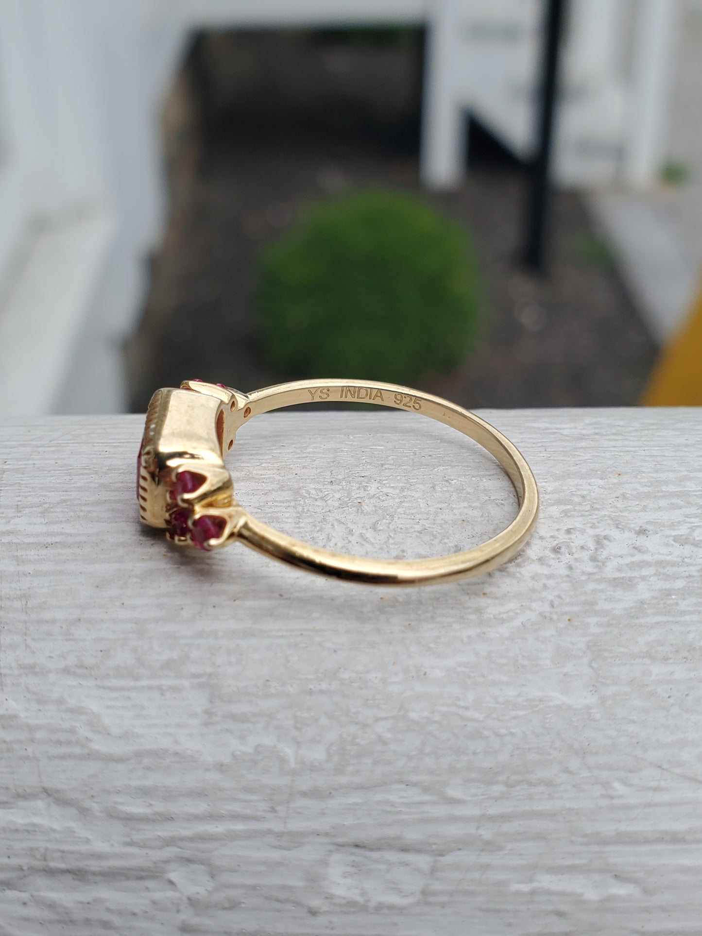925 Sterling Silver Vermeil Simulated Ruby Emerald Cut Ring