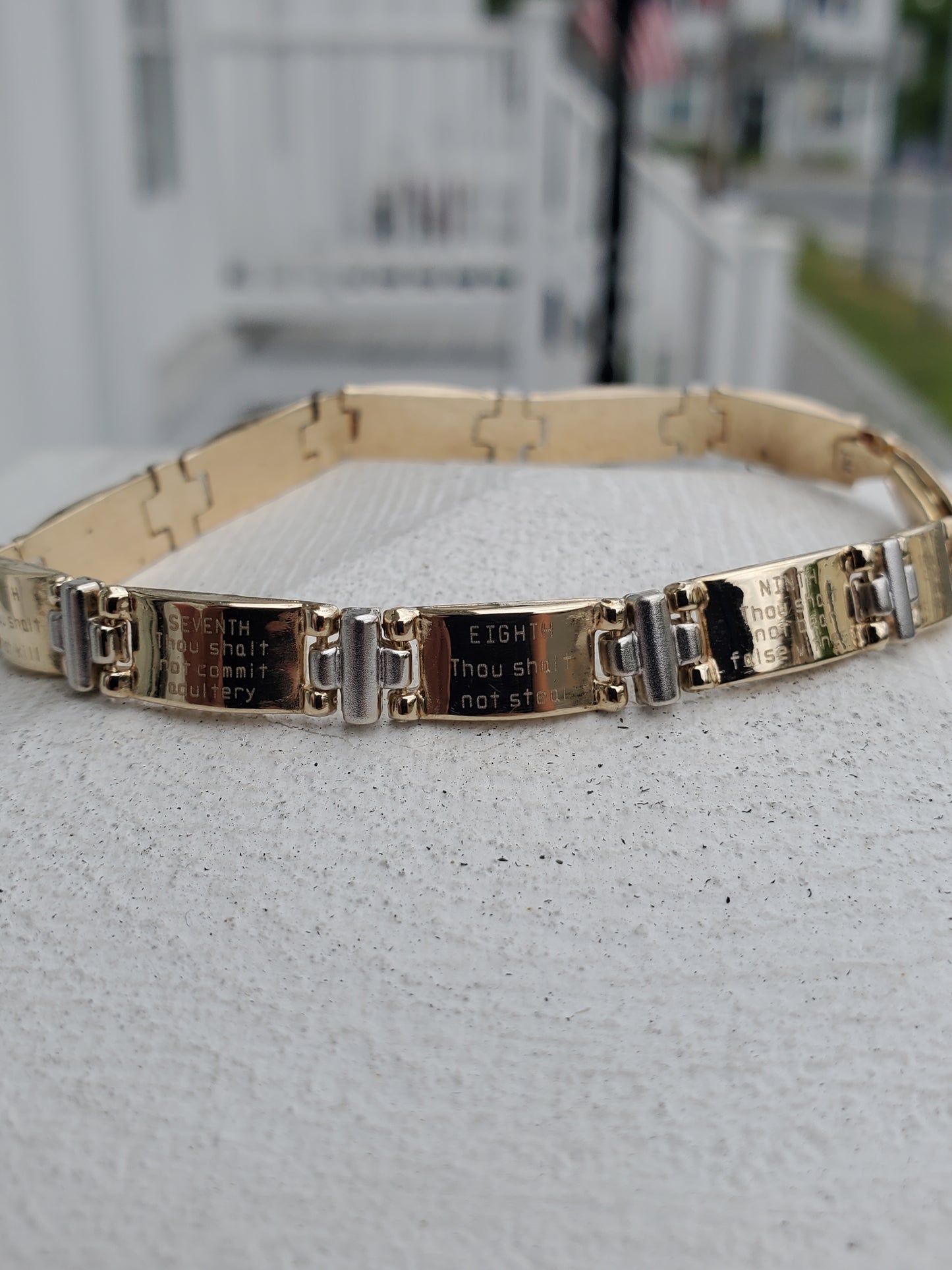 14k Solid Gold Two-Tone Ladies Religious 10-Commandments Bracelet