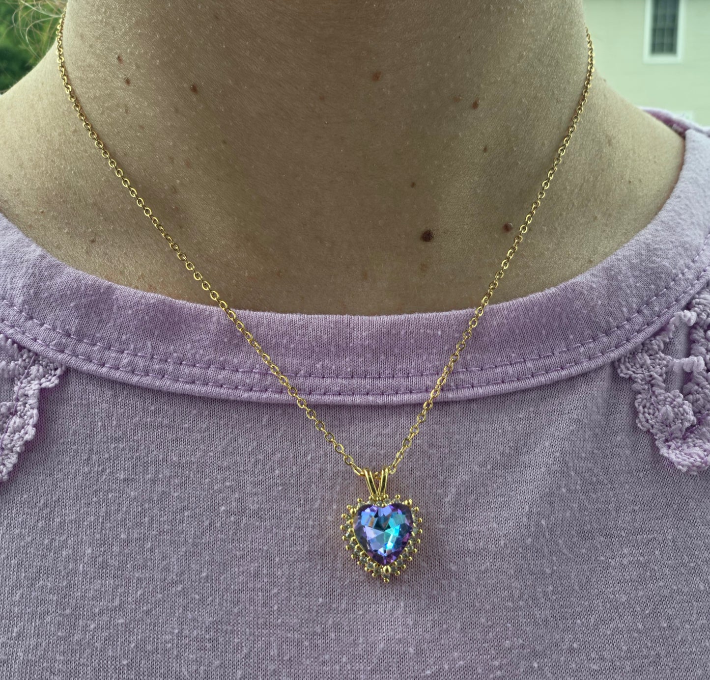 Stainless Steel Gold Plated Mystic Crystal Heart Necklace