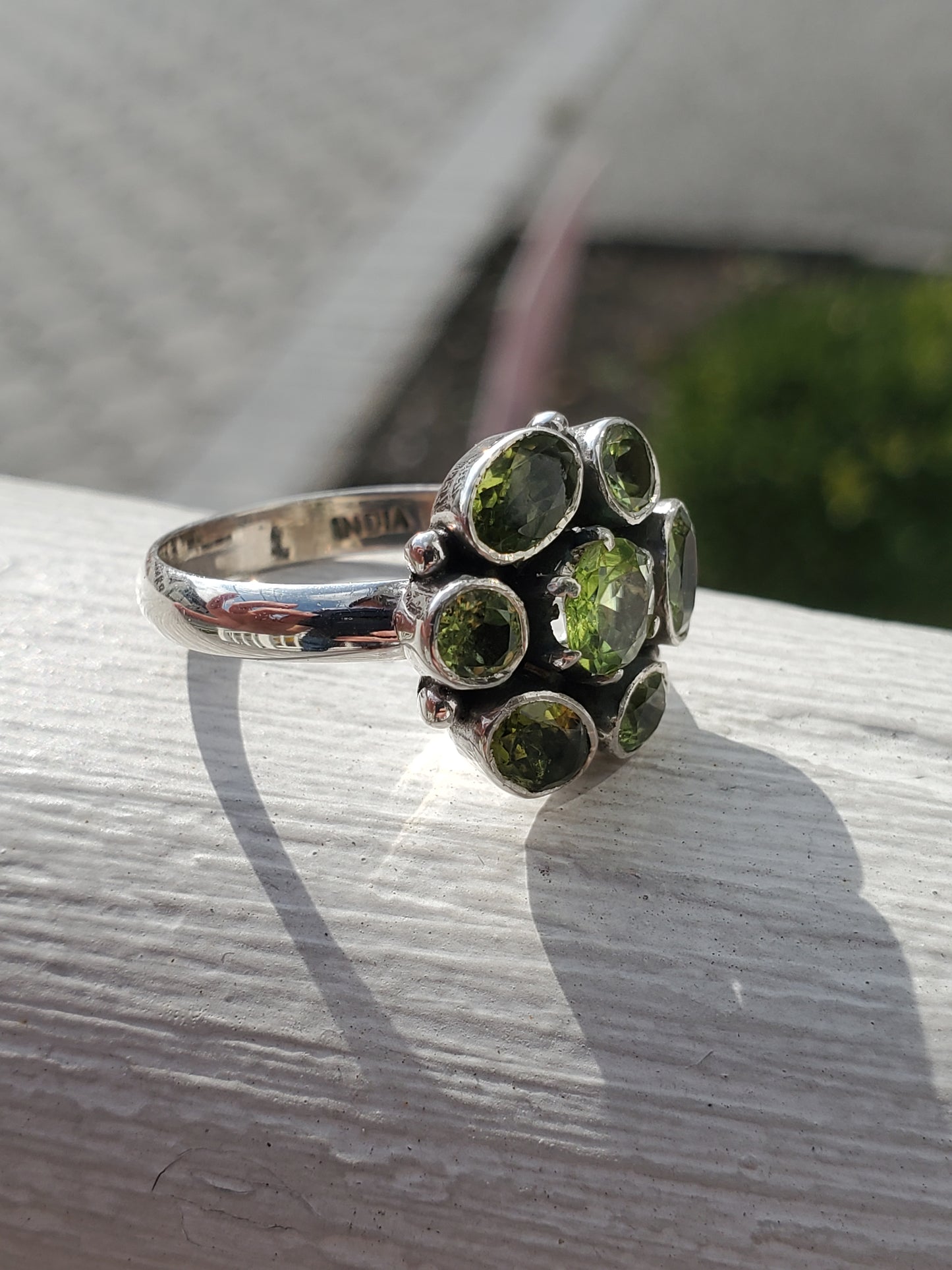 925 Sterling Silver Natural Peridot Cluster Ring